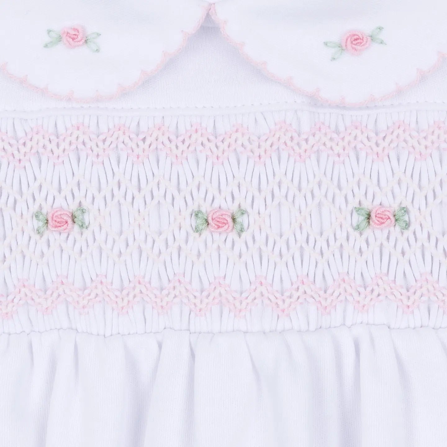 White and Pink Grace Smocked Long Sleeve Bubble