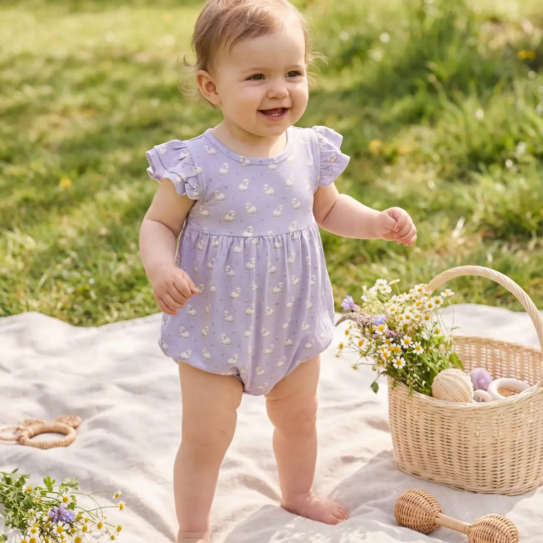 Lavender Little Sheep Ruffle Romper