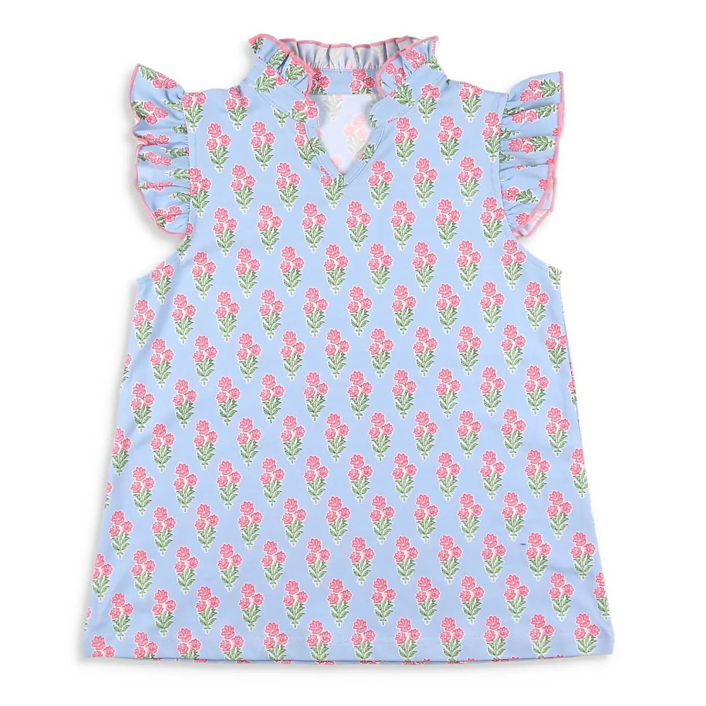 Coral Bouquet Ruffle Neck Top