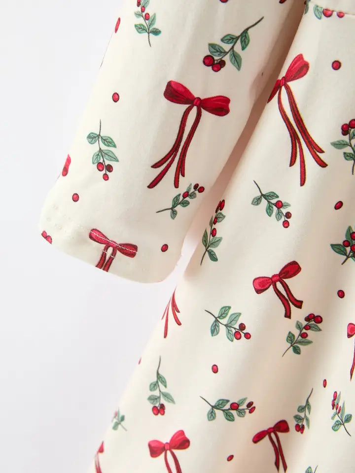Christmas Bow & Berry Print Twirl Dress
