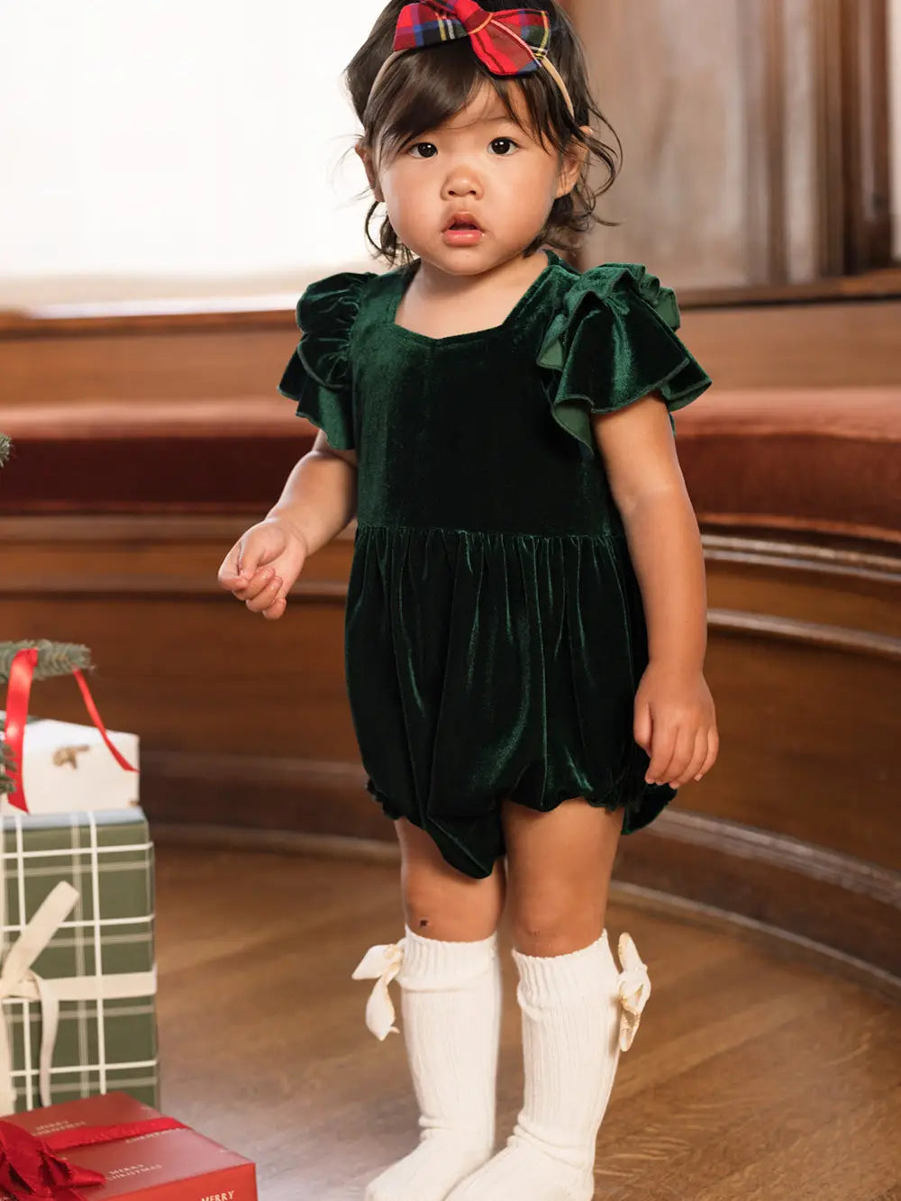 Baby Hattie Romper in Emerald Velvet