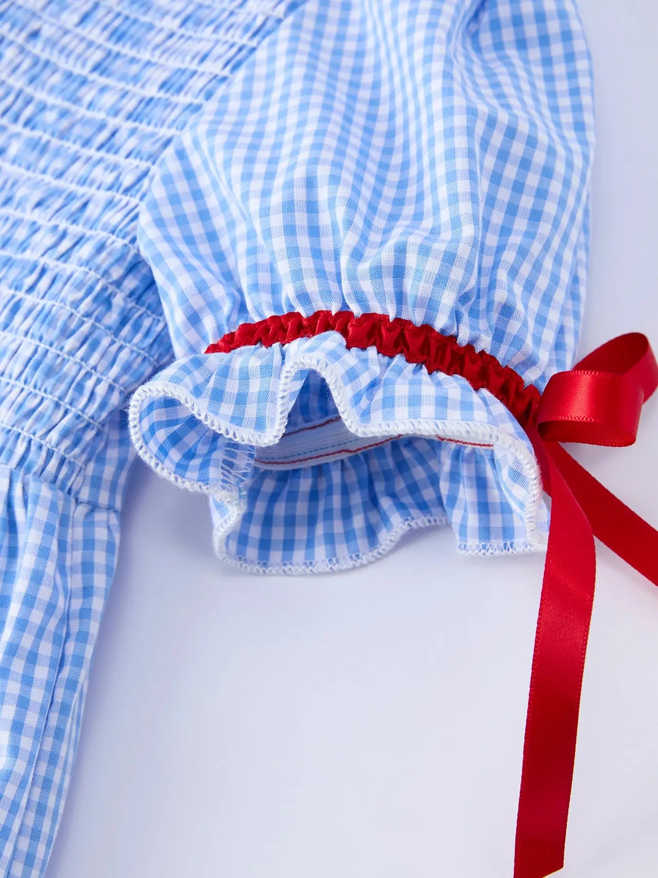 Apple Applique Plaid Smocked Dress