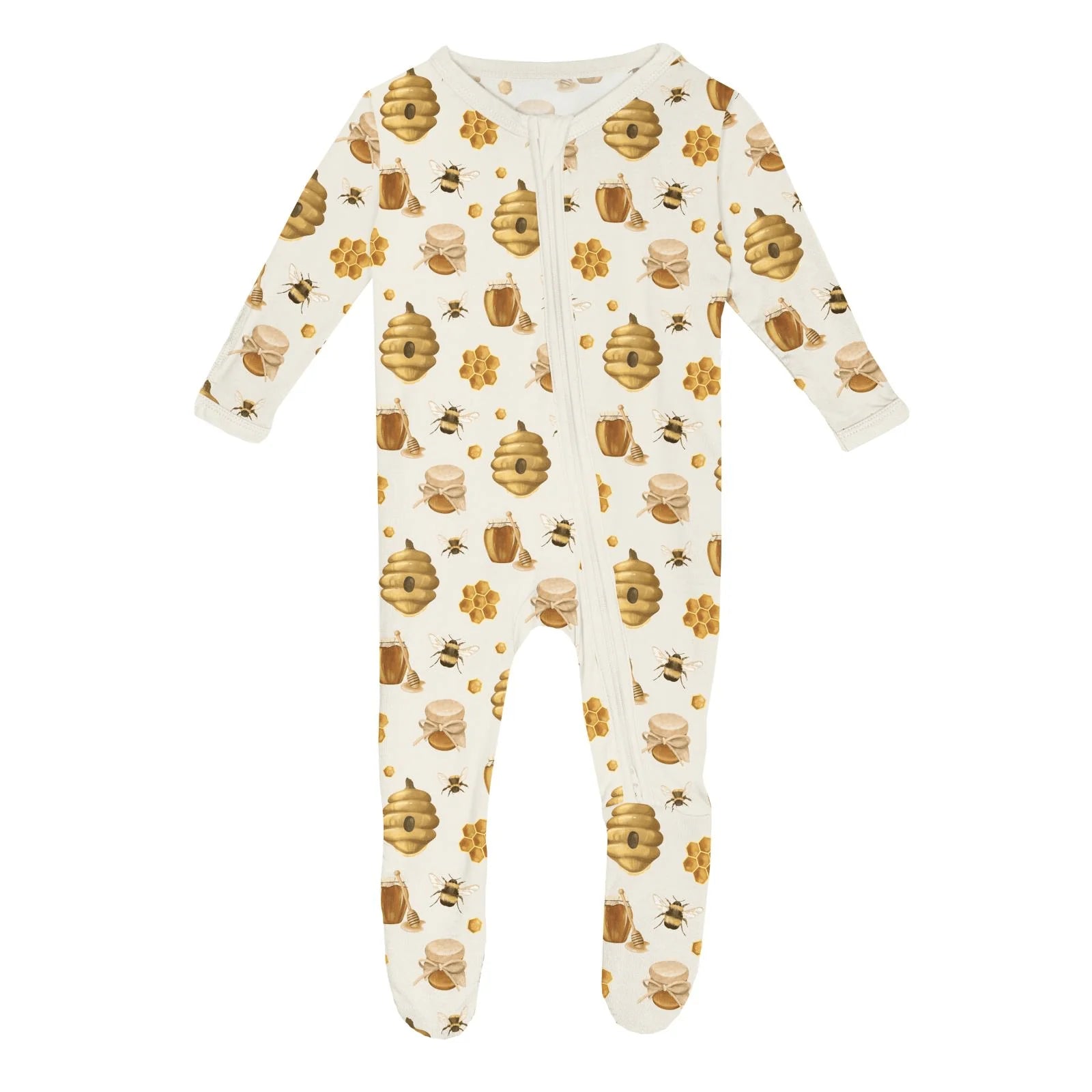 Natural Bees and Honey Print Zip Footie