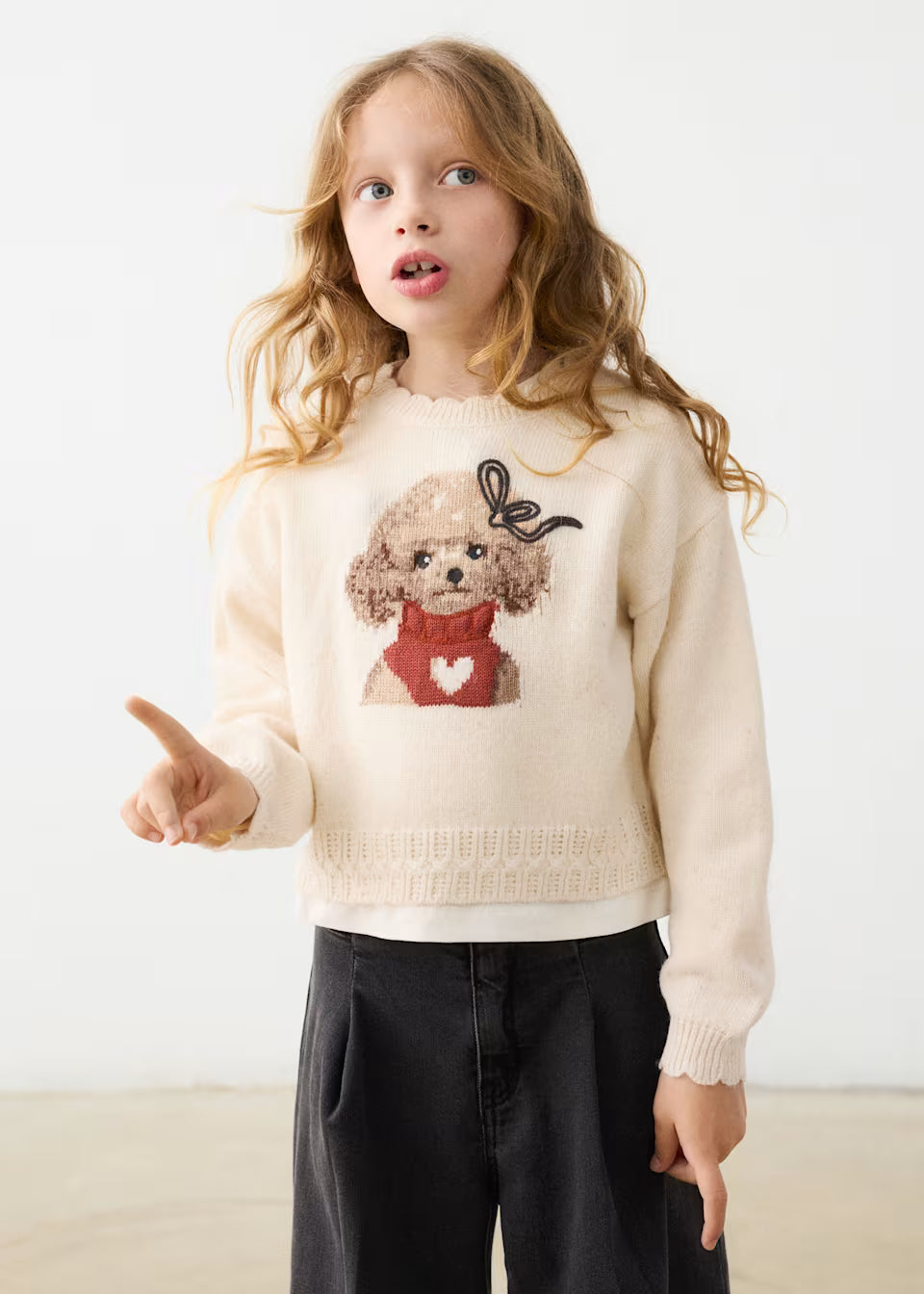 Puppy Scallop Neck Sweater and Pant Set