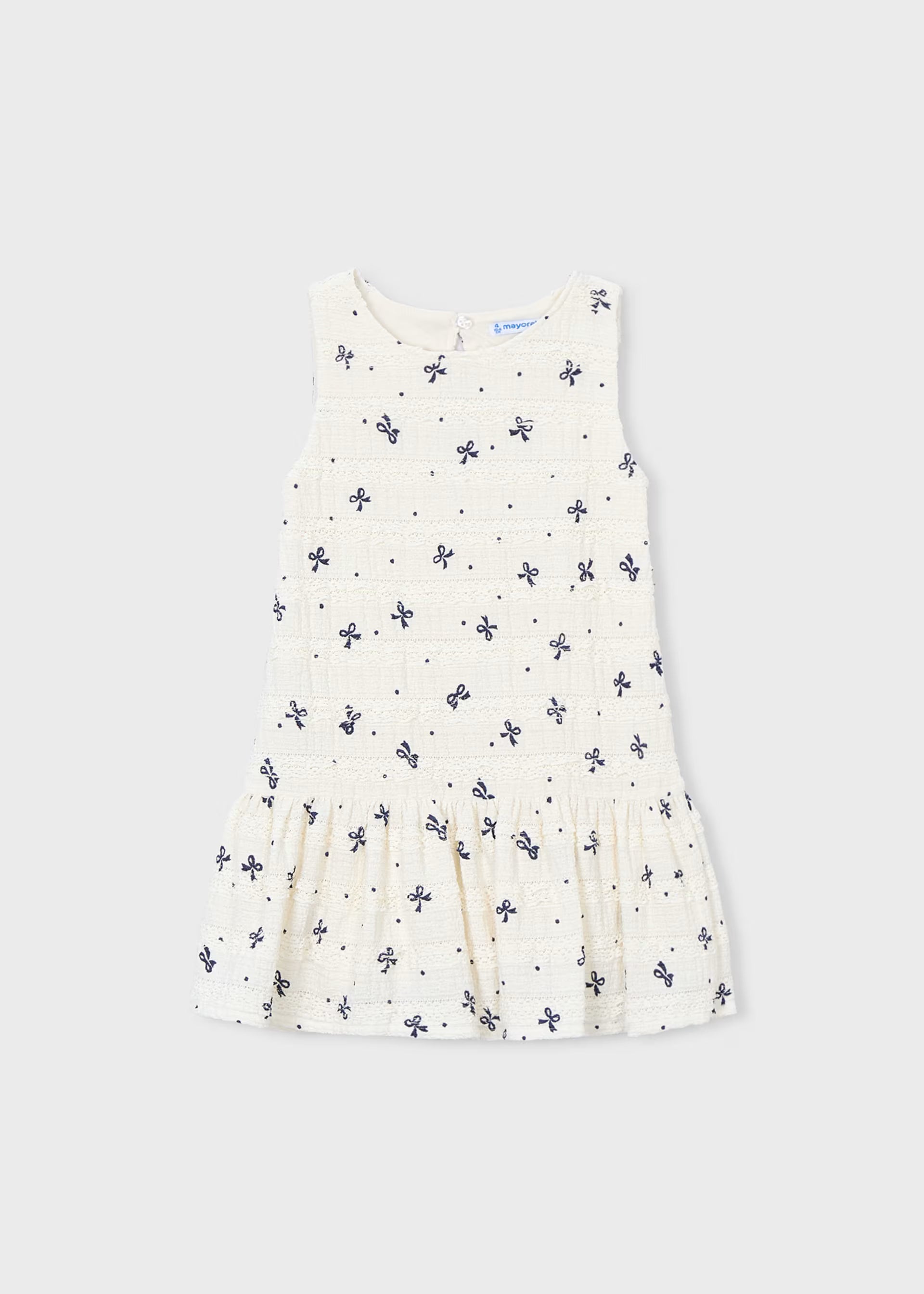 Ivory Textured Dress w Navy Bows