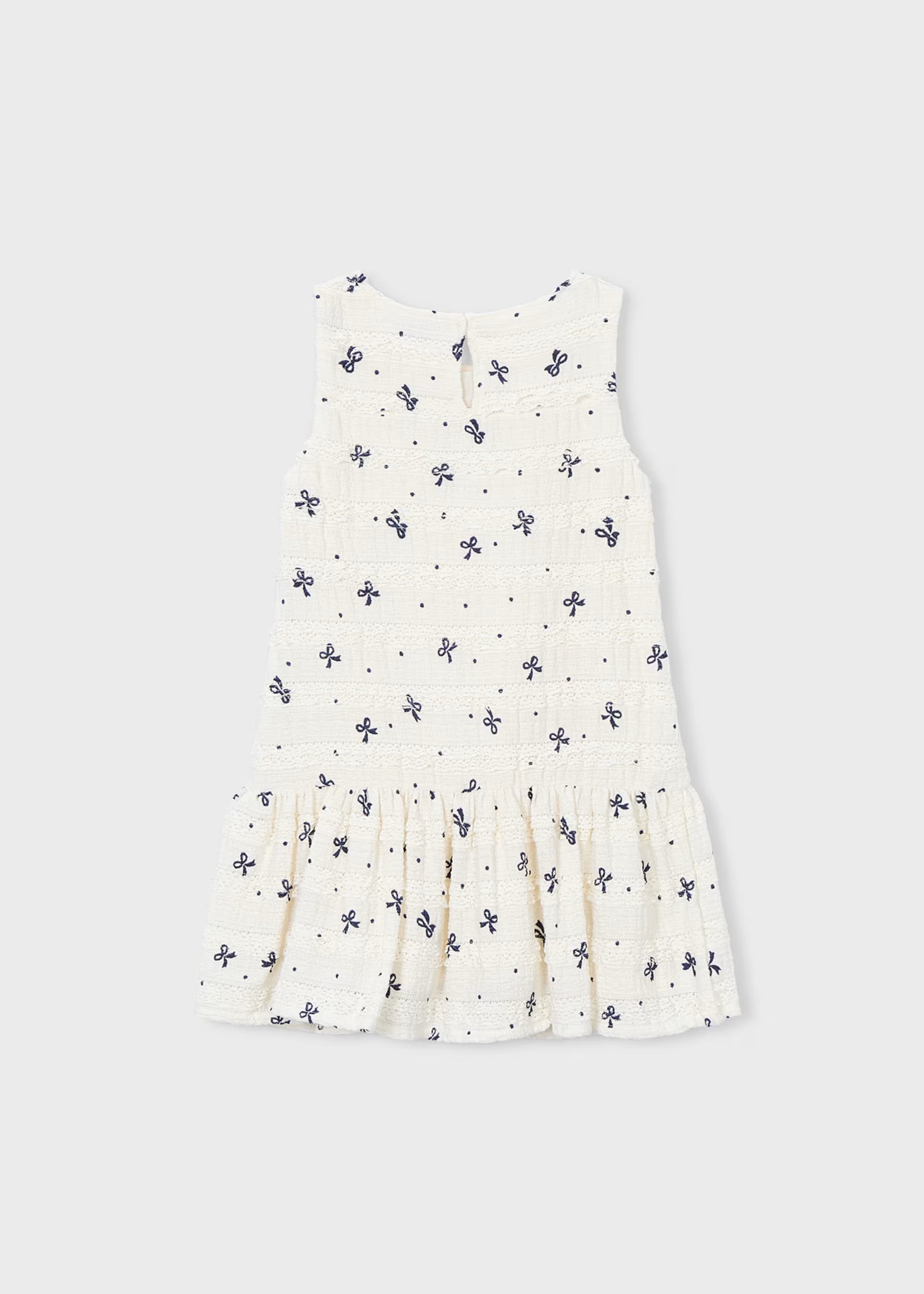 Ivory Textured Dress w Navy Bows