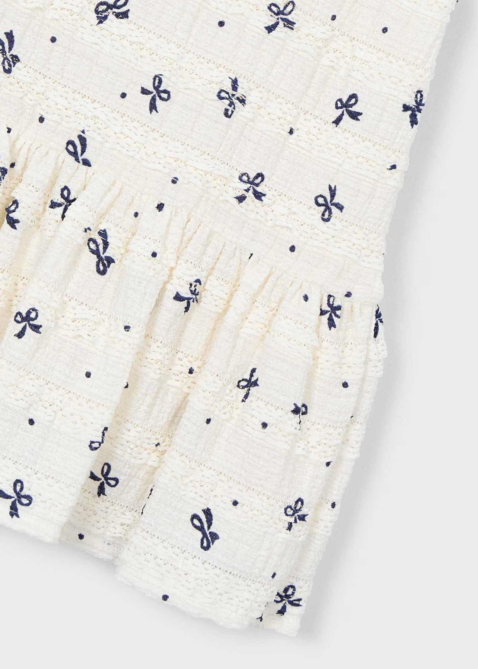 Ivory Textured Dress w Navy Bows