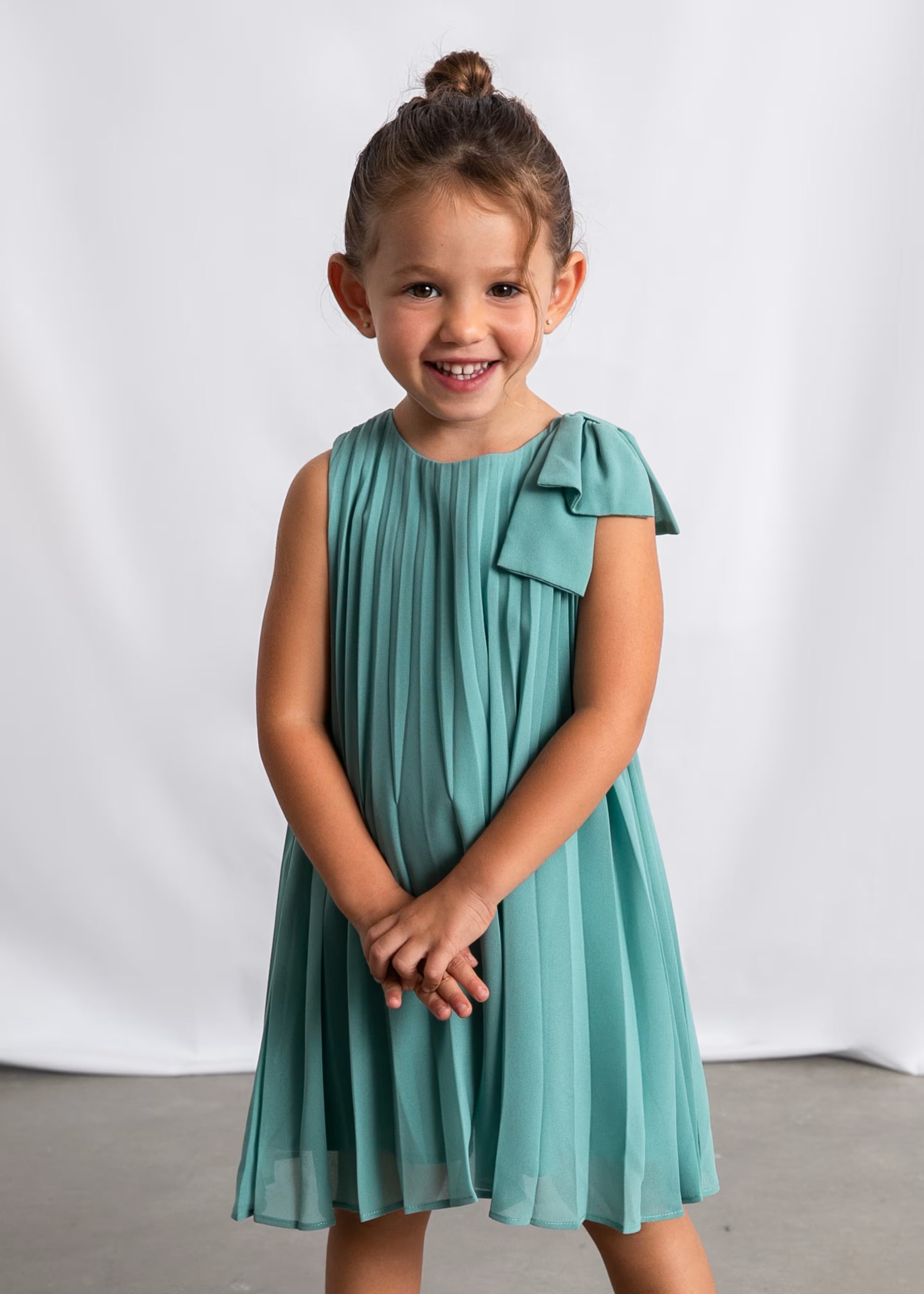 Mint Green Pleated Shoulder Bow Dress