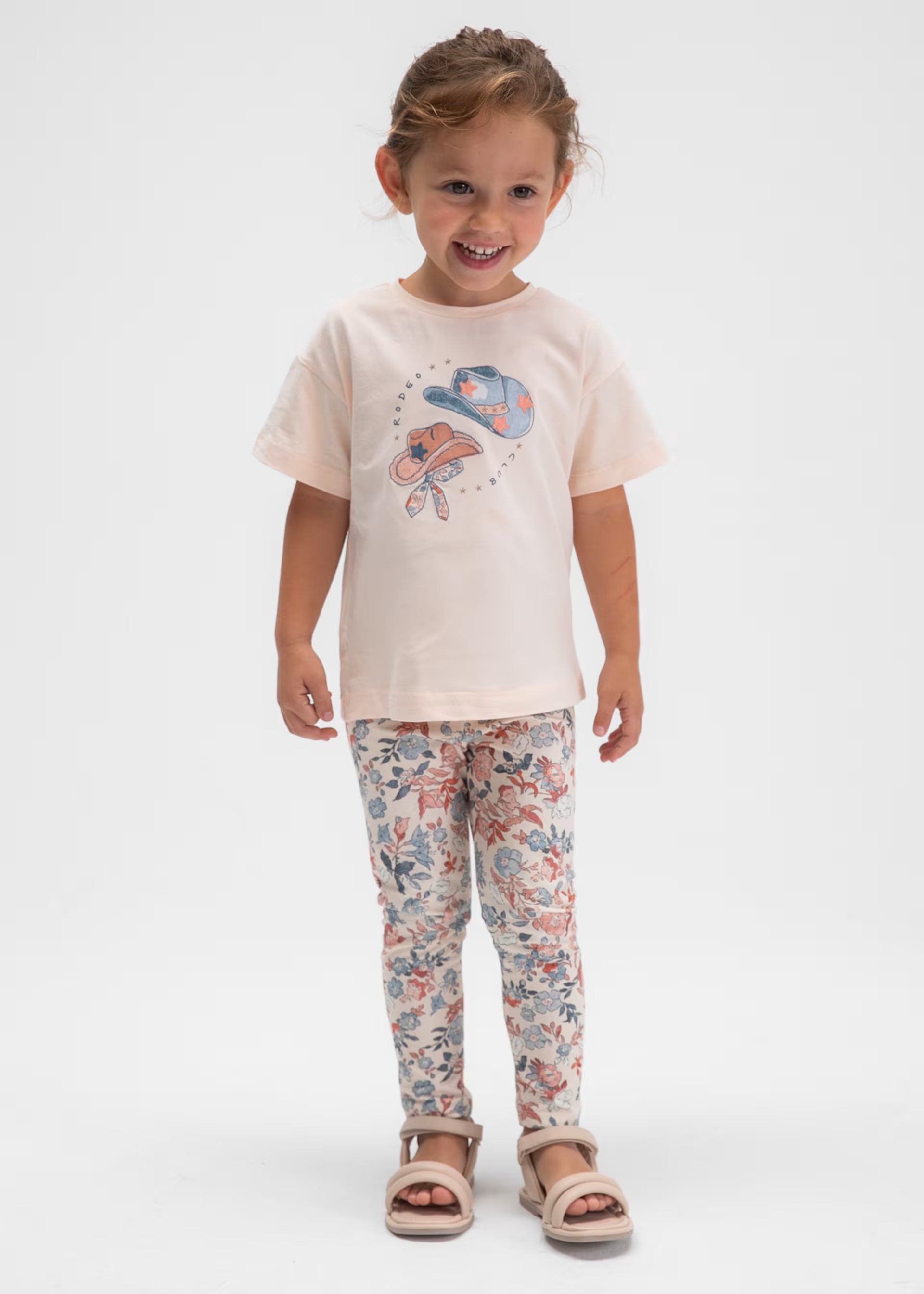 Salmon Pink Rodeo Club Tee & Floral Leggings