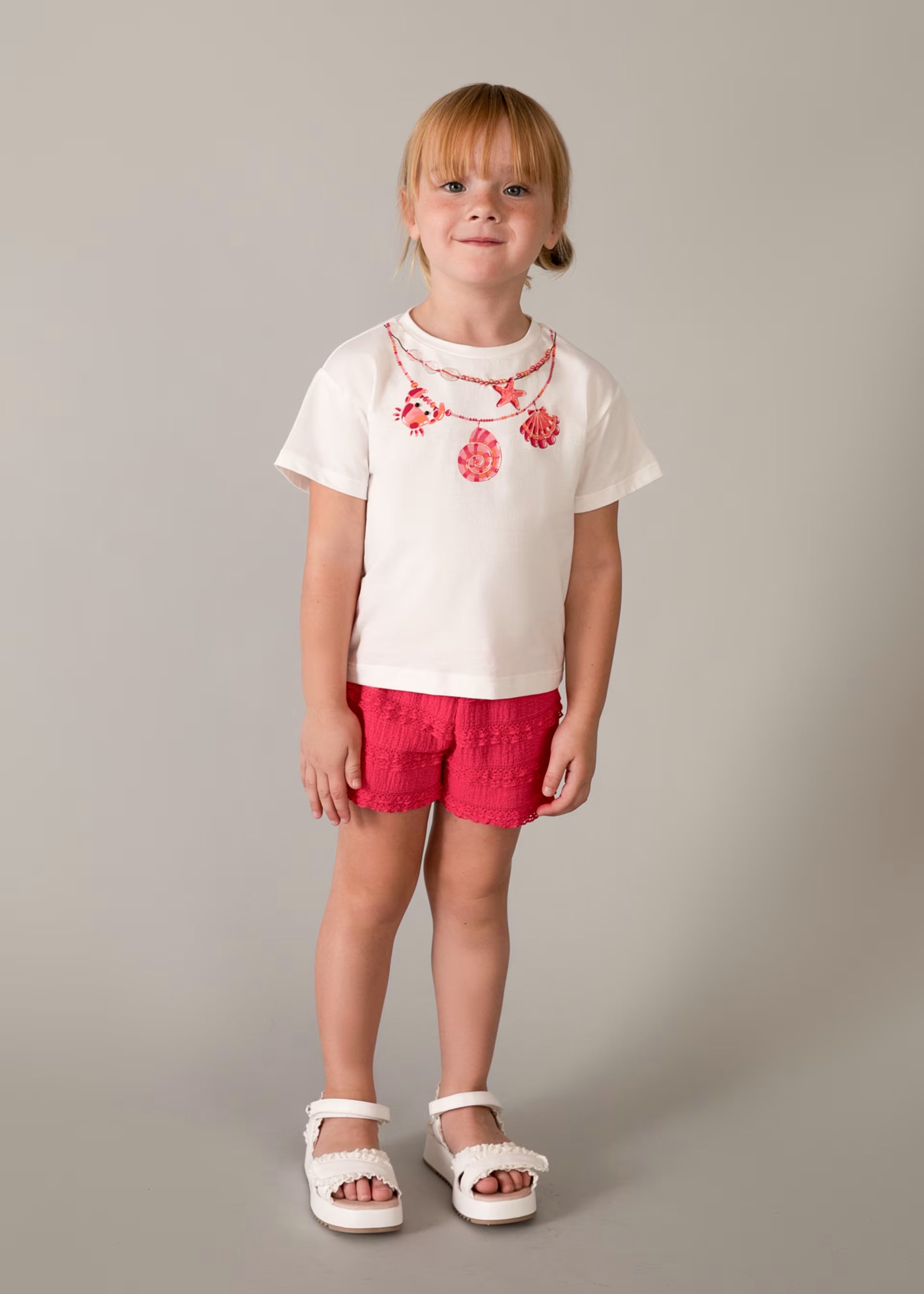 Seashell Crab Necklace Tee & Poppy Pink Ruffle Shorts