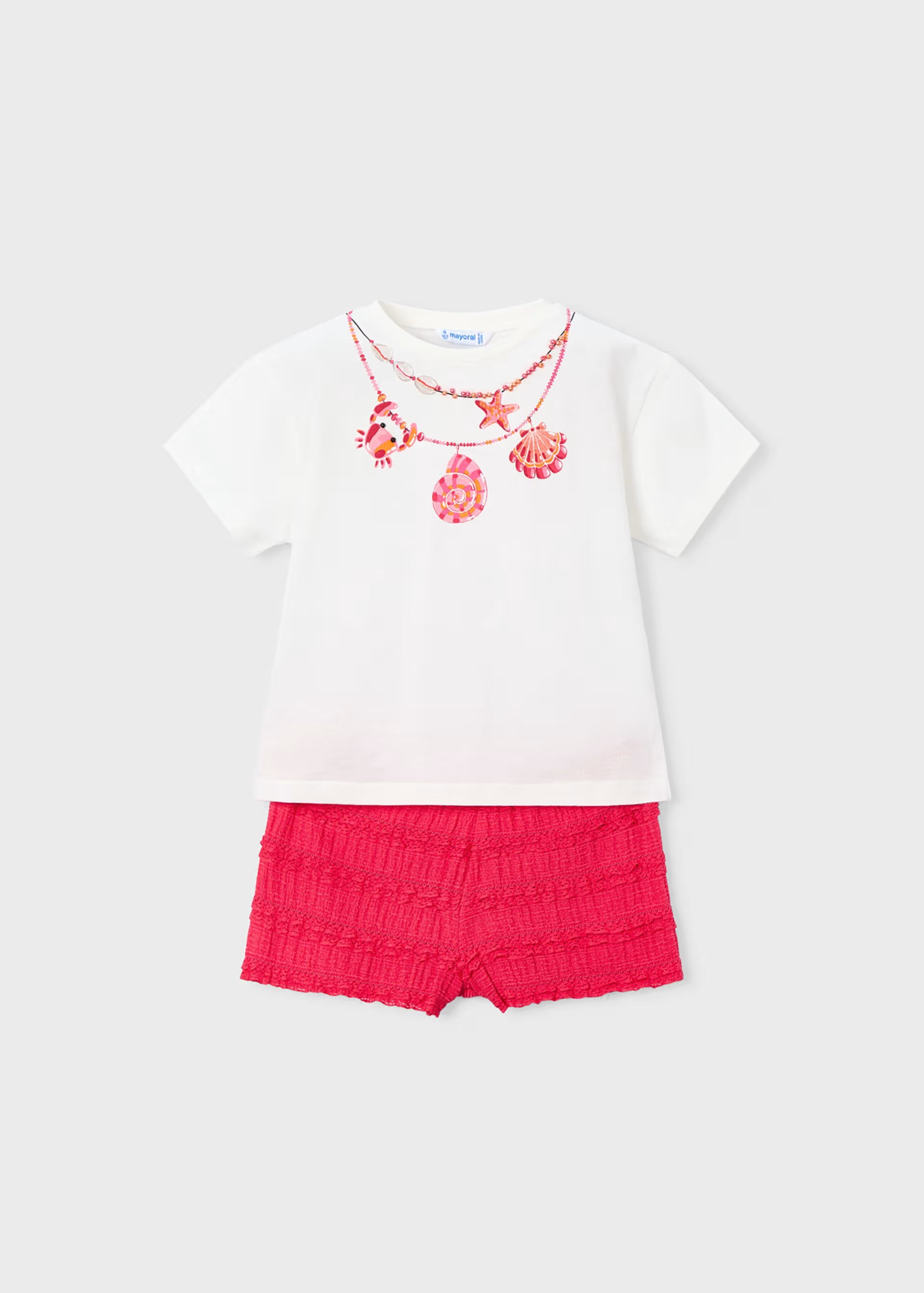 Seashell Crab Necklace Tee & Poppy Pink Ruffle Shorts