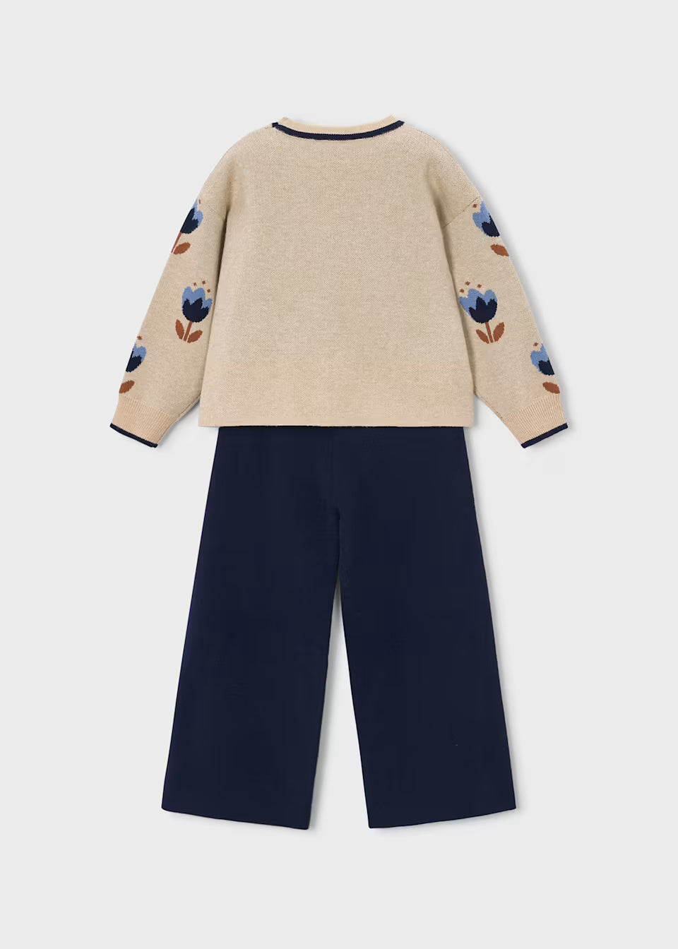 Cream and Navy Floral Trouser Set