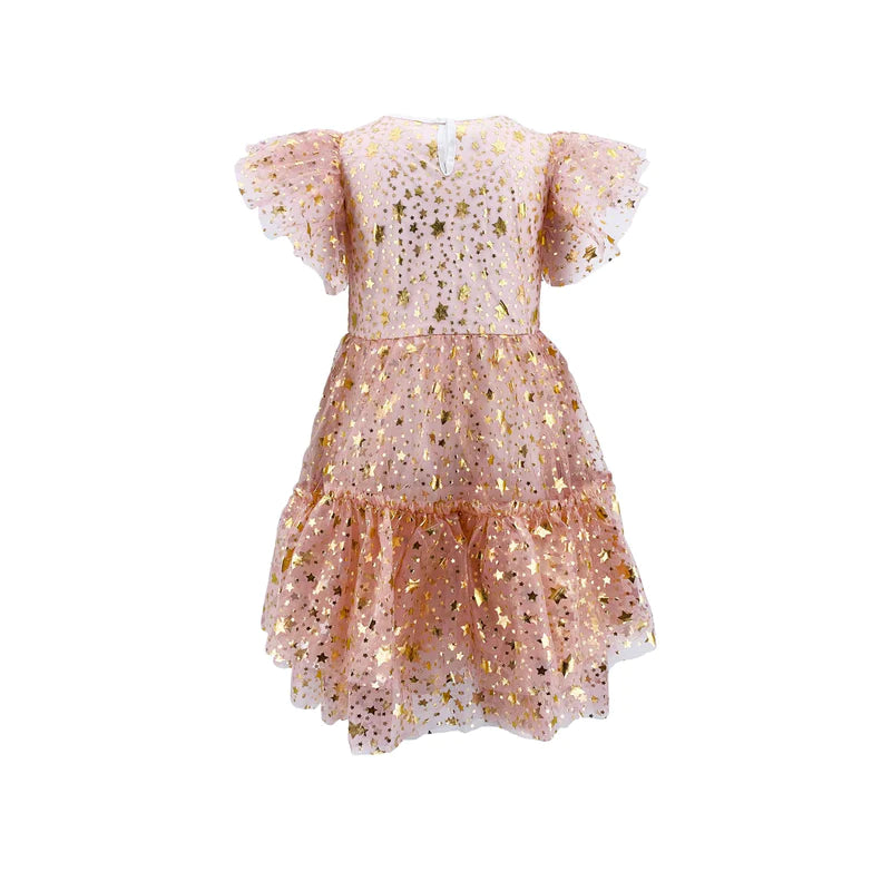 Rose Goldie Stars Flutter Sleeve Dress