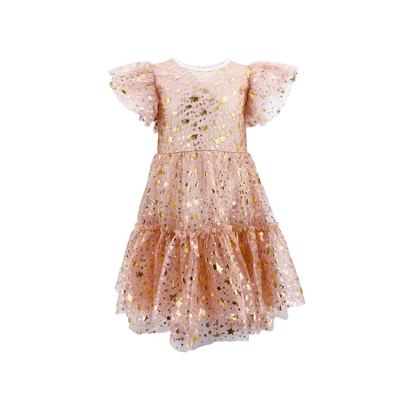 Rose Goldie Stars Flutter Sleeve Dress