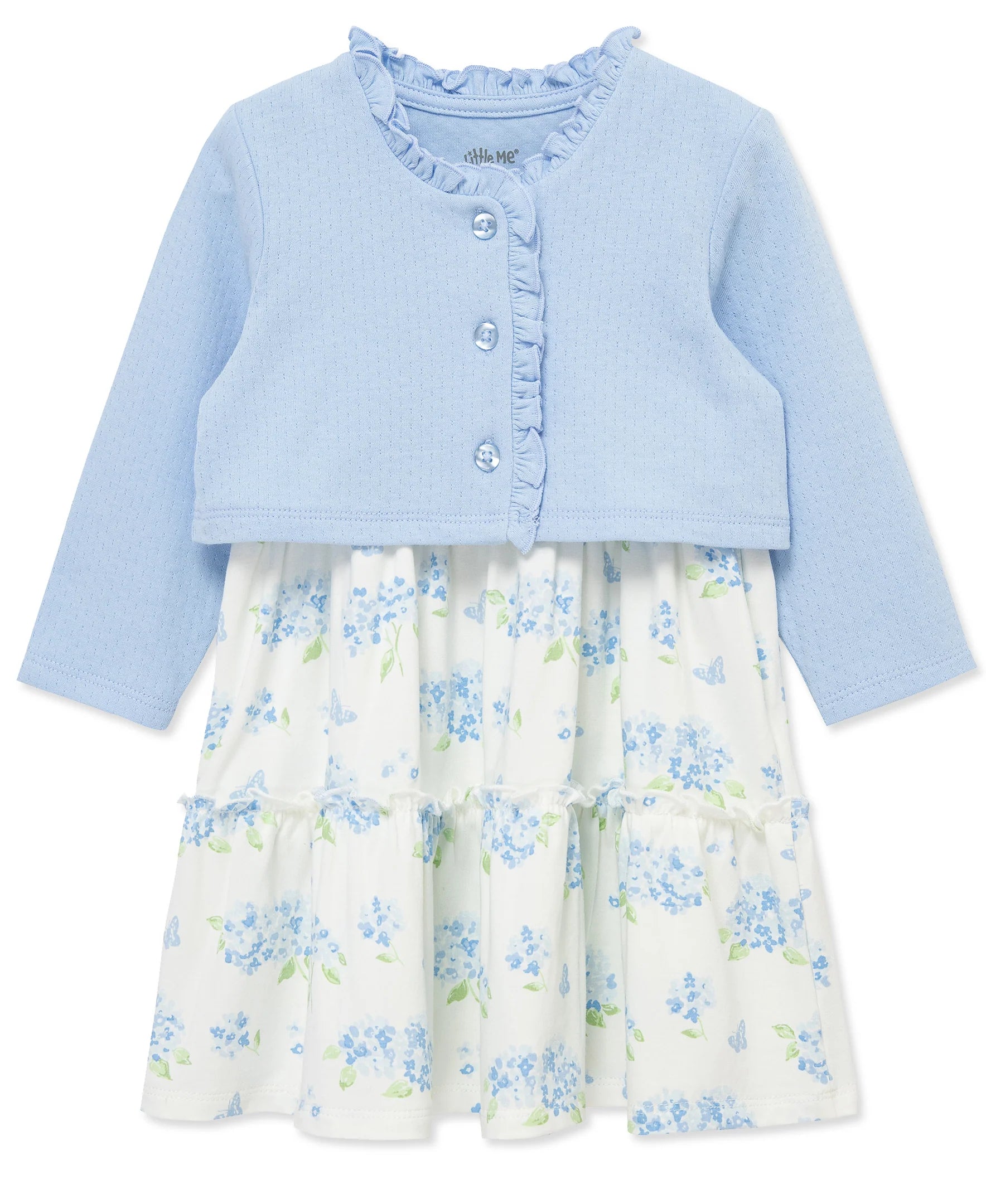 Blue Hydrangea Knit Dress & Blue Cardigan Set