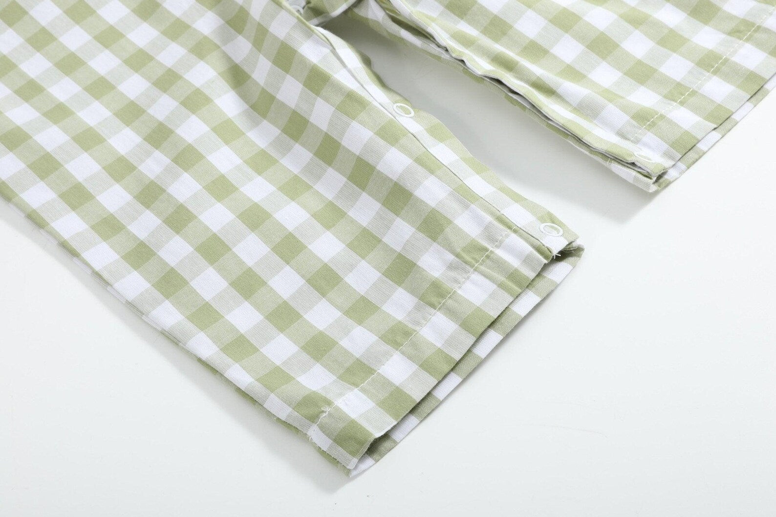 Sage Green Gingham Pumpkin Smocked Overalls