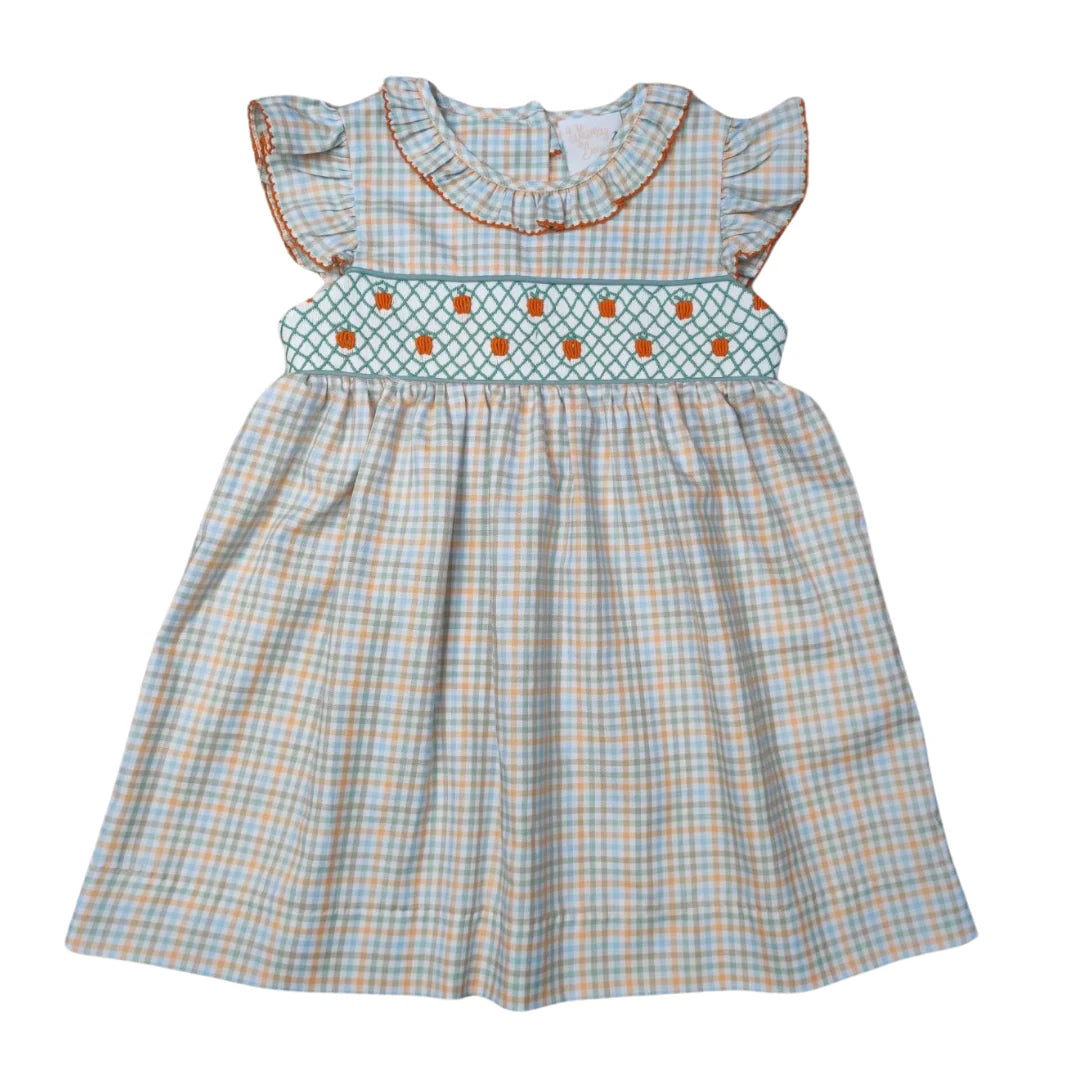 Plaid Pumpkin Picking Smocked Flutter Dress