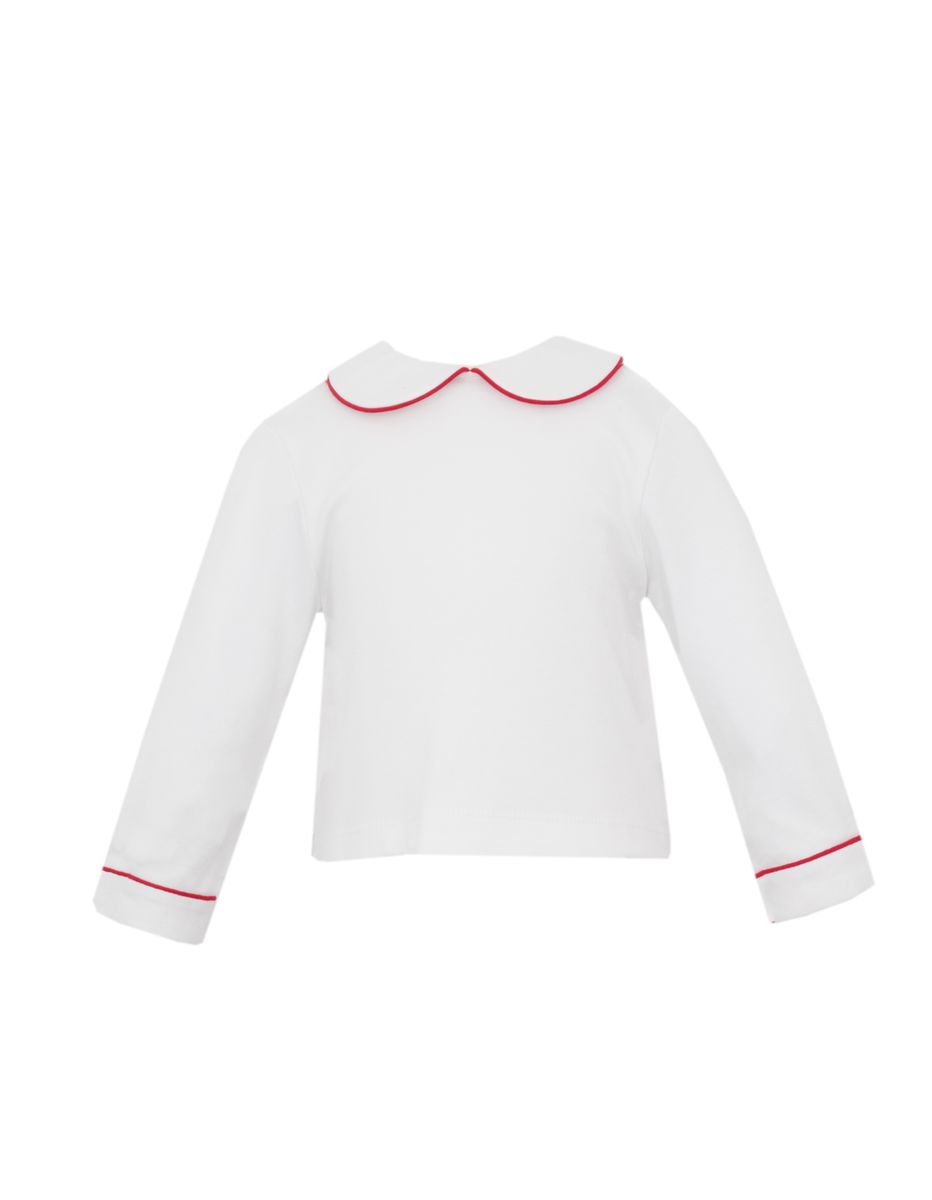 White Peter Pan Boy's Shirt W/ Red Pipping