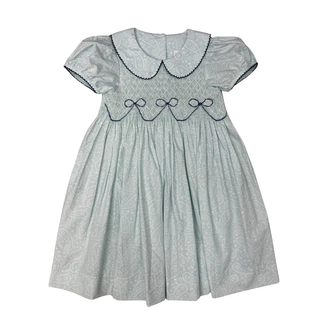 Blue Beckingham Bow Smocked Dress
