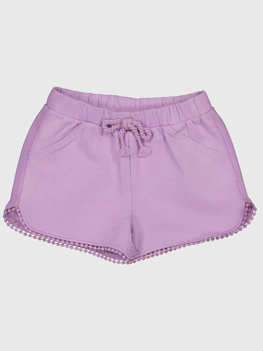 Lilac Pom Pom Edge Drawstring Shorts