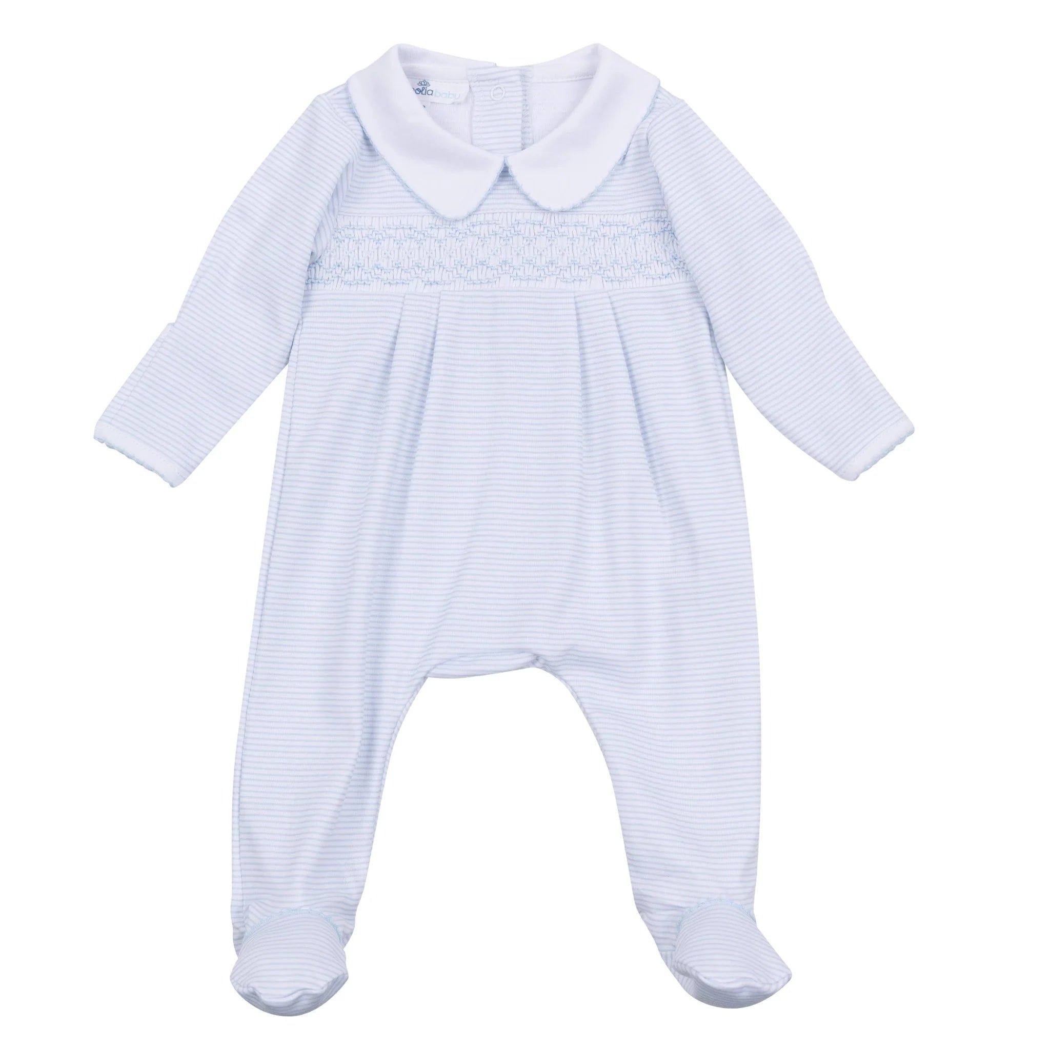 Light Blue Mini Stripes Smocked Footie