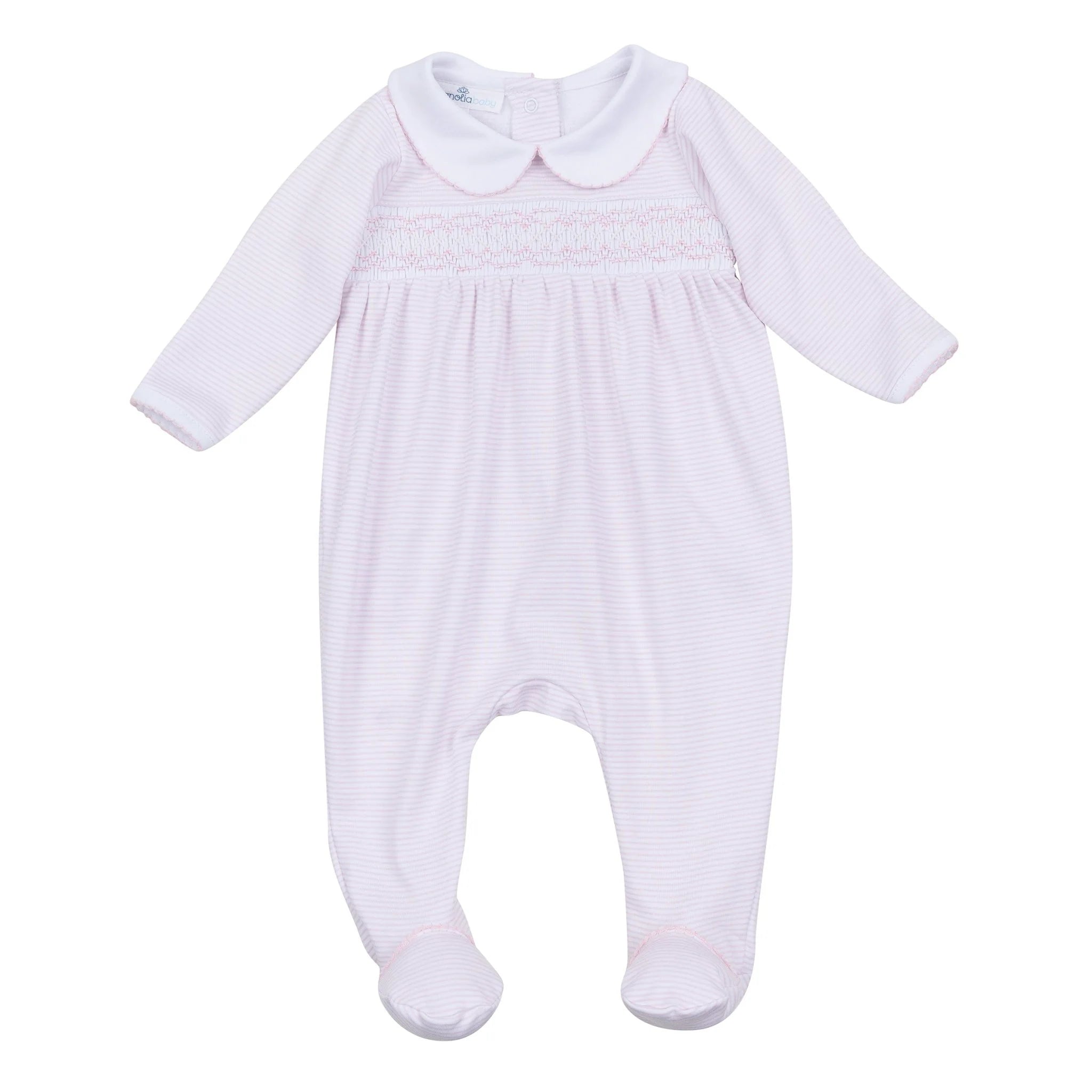 Pink Mini Stripes Smocked Footie