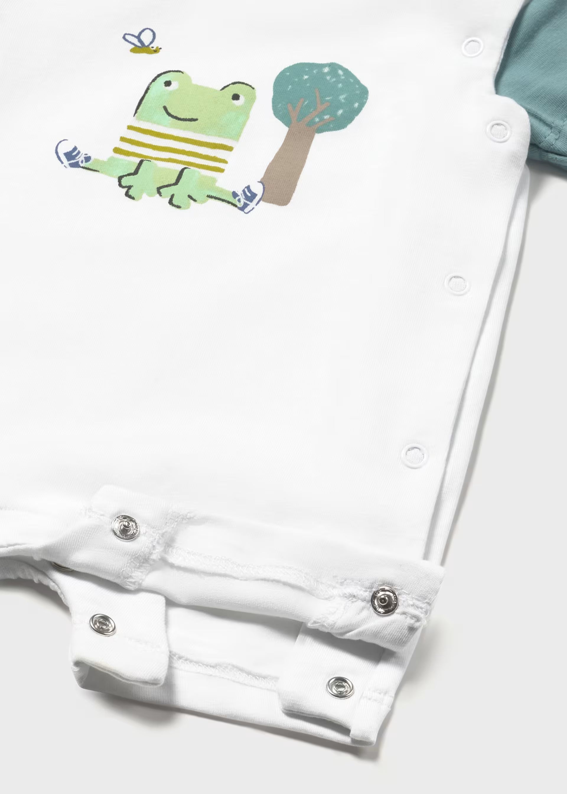 Blue Sleeved White Frog Romper