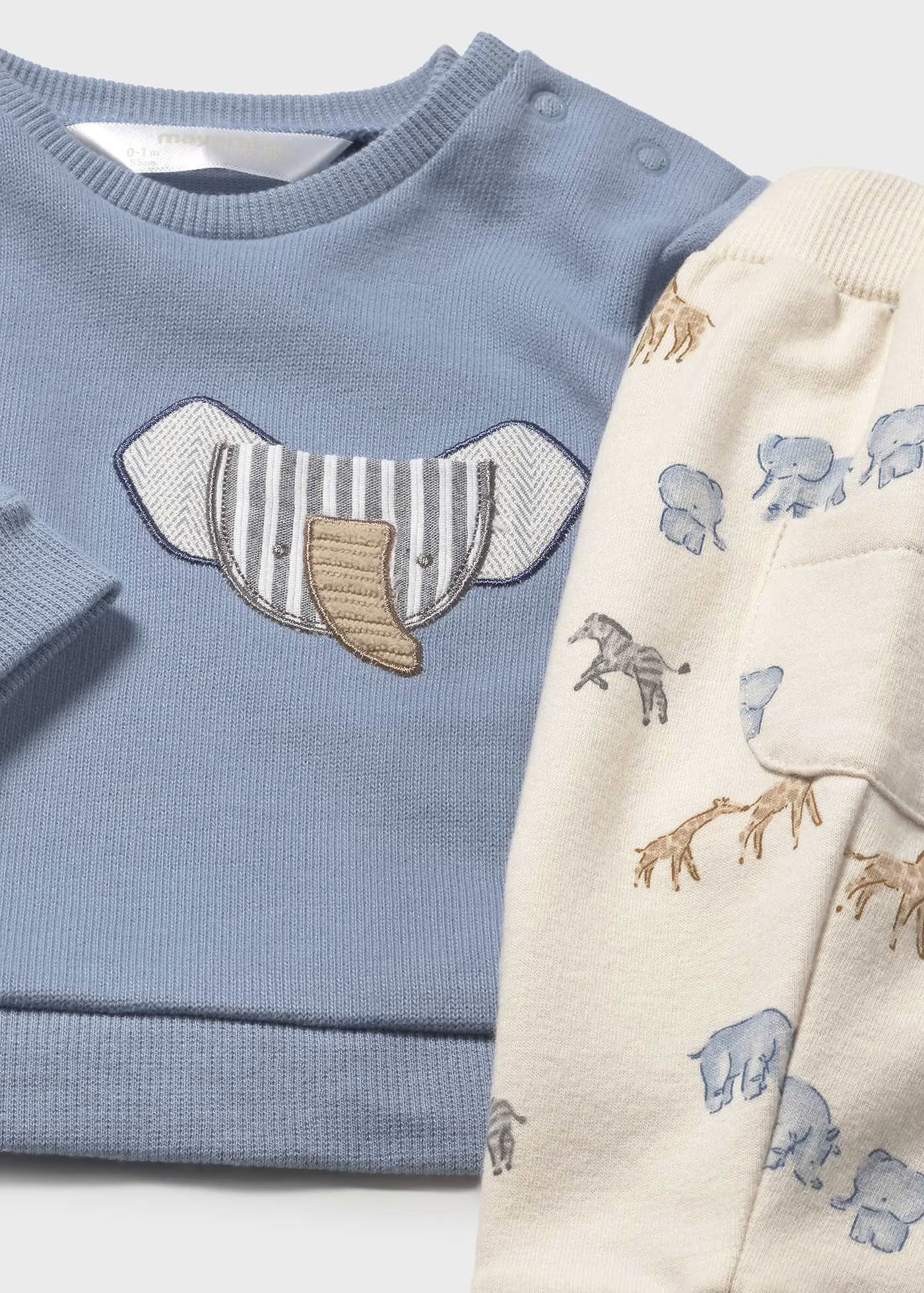 Blue Elephant Top & Jungle Print Pants Set