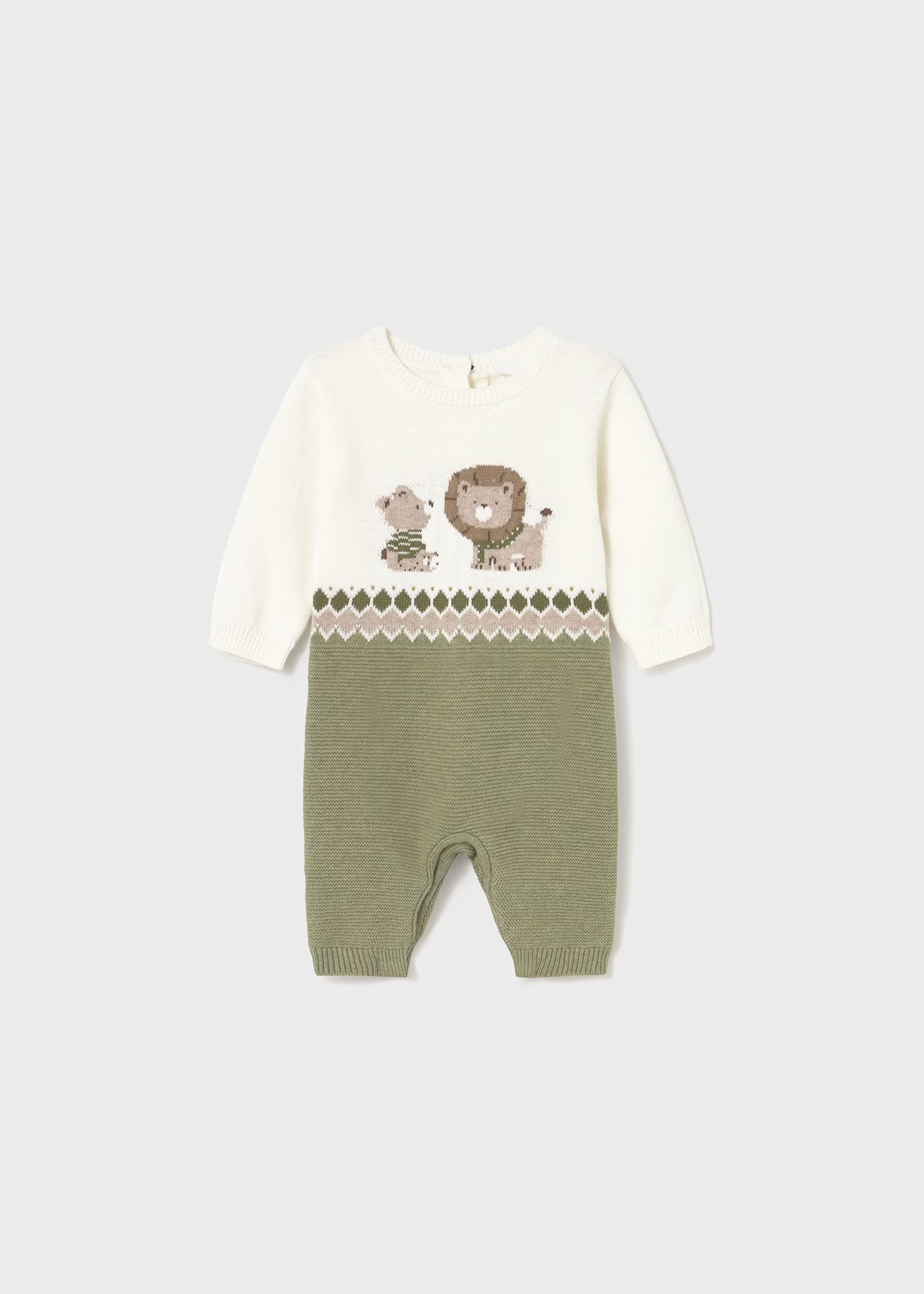 Olive Lion Knit LS Snap Romper