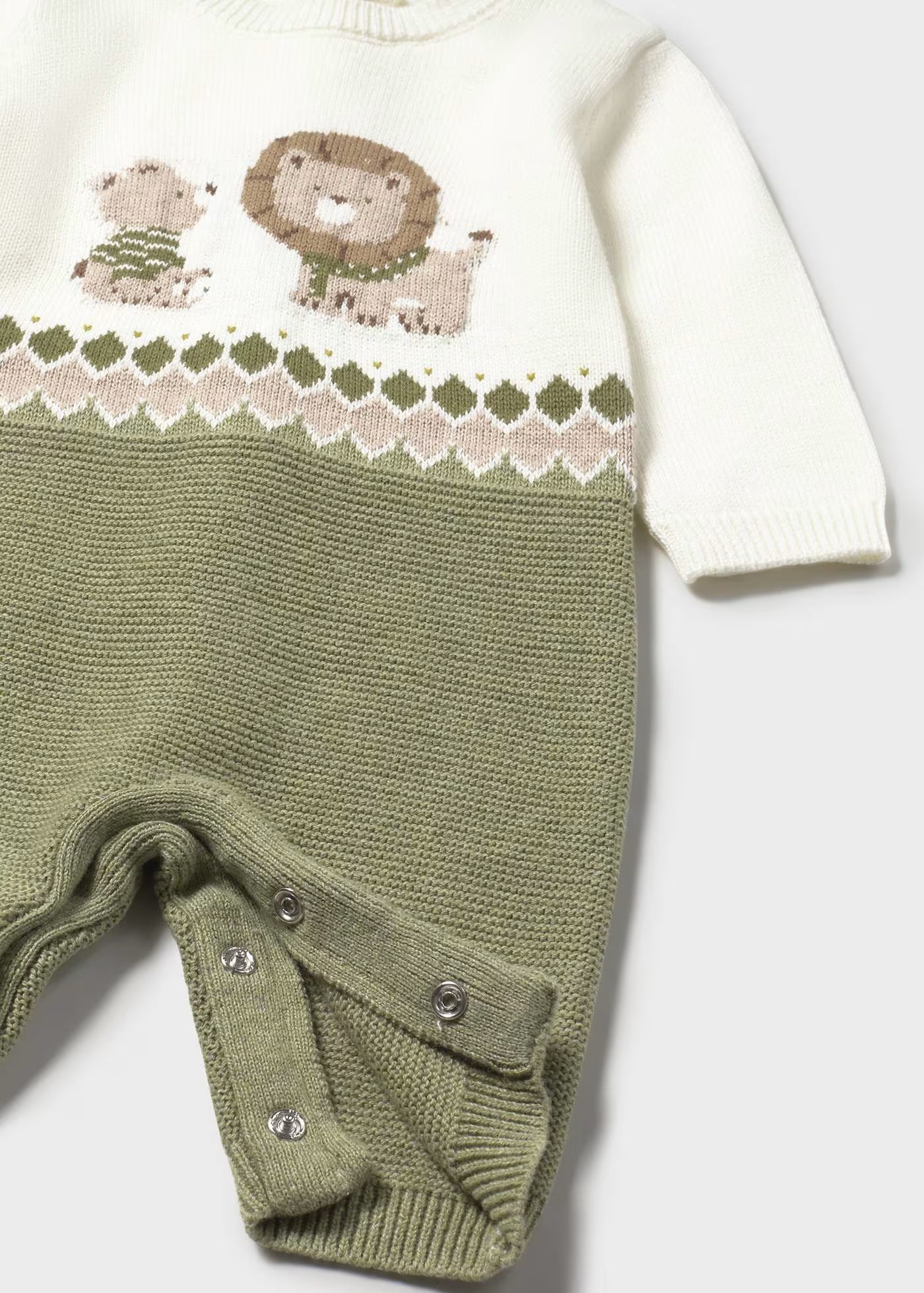 Olive Lion Knit LS Snap Romper