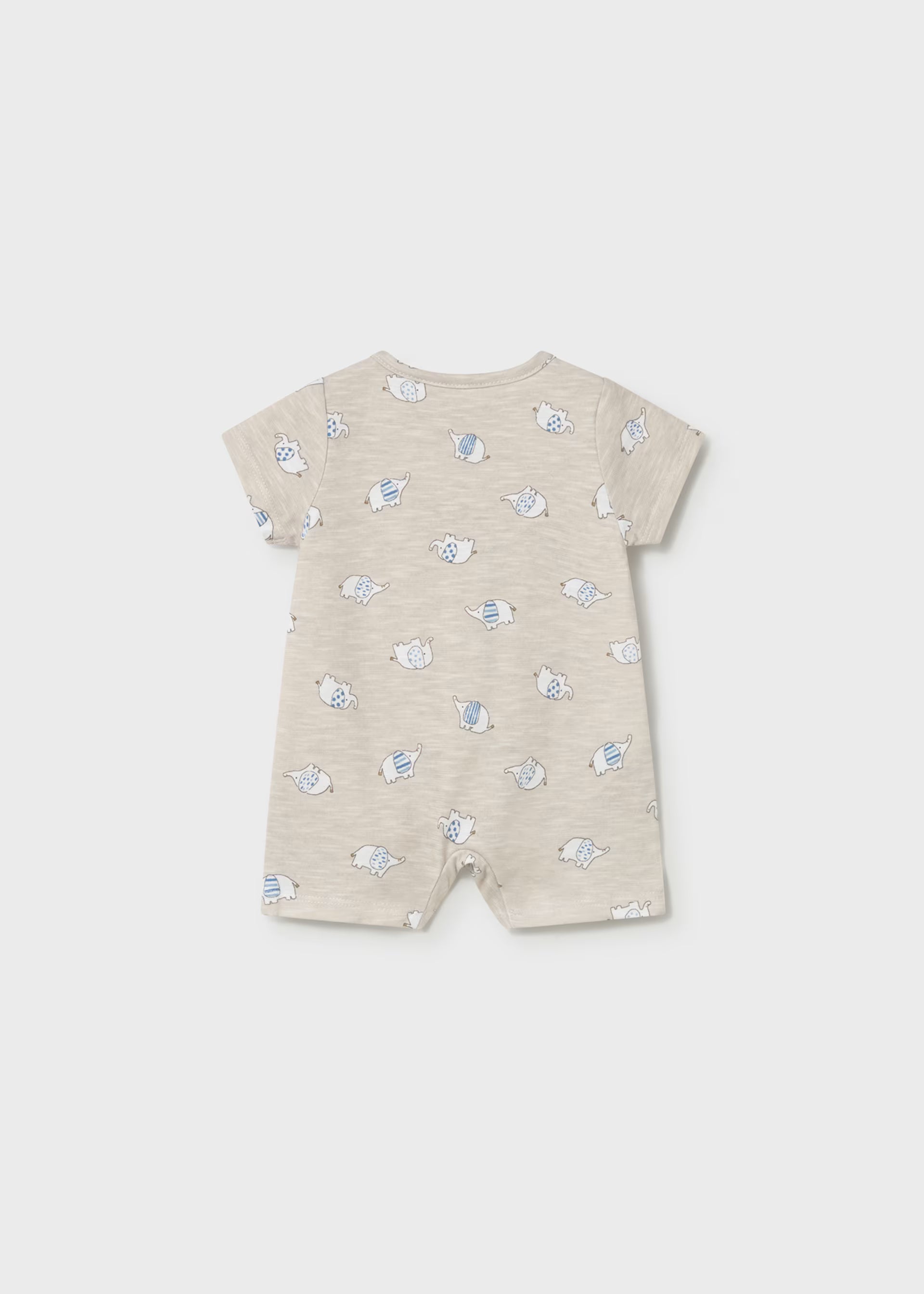 Heathered Oatmeal Elephant Print Snap Romper