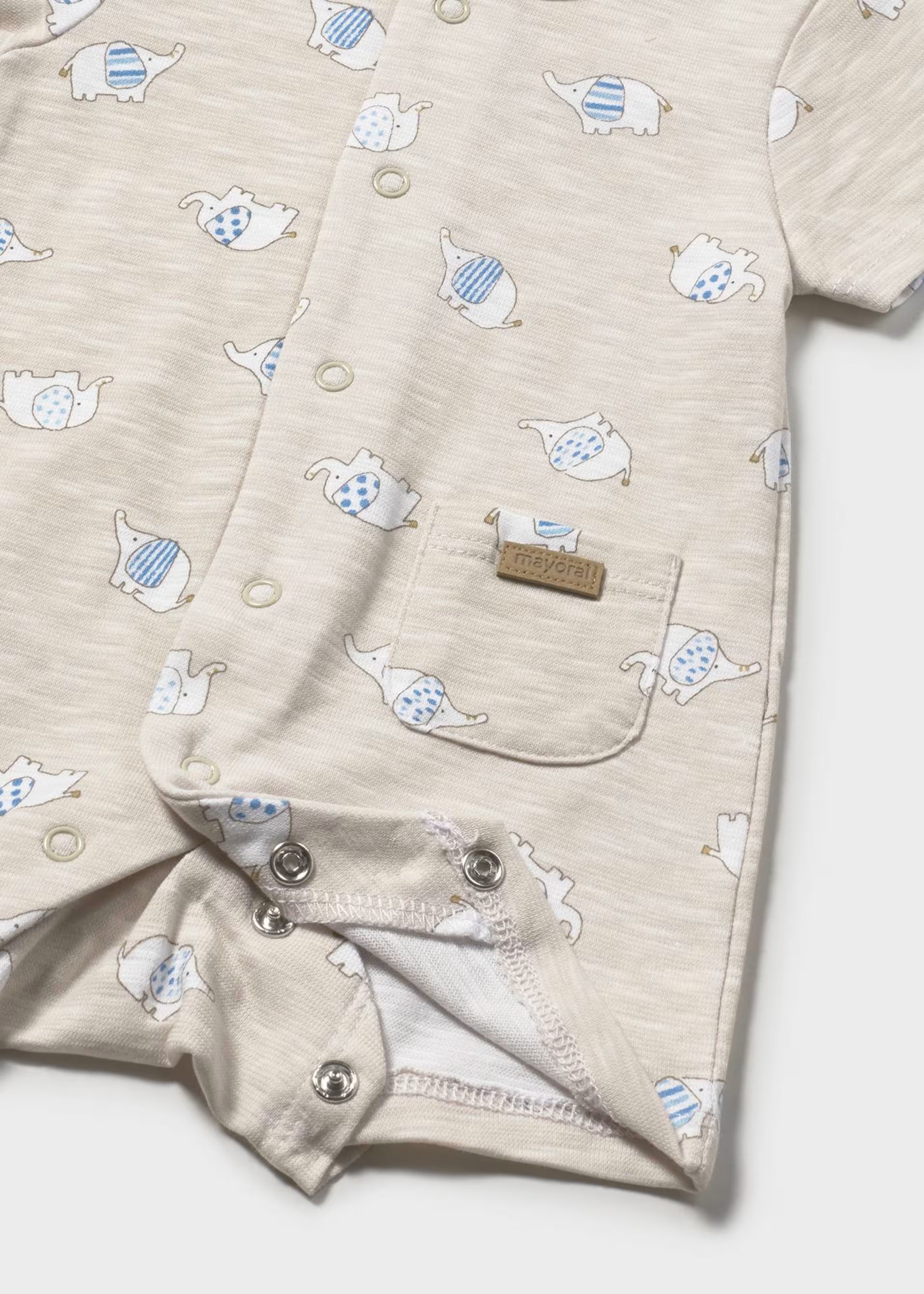 Heathered Oatmeal Elephant Print Snap Romper