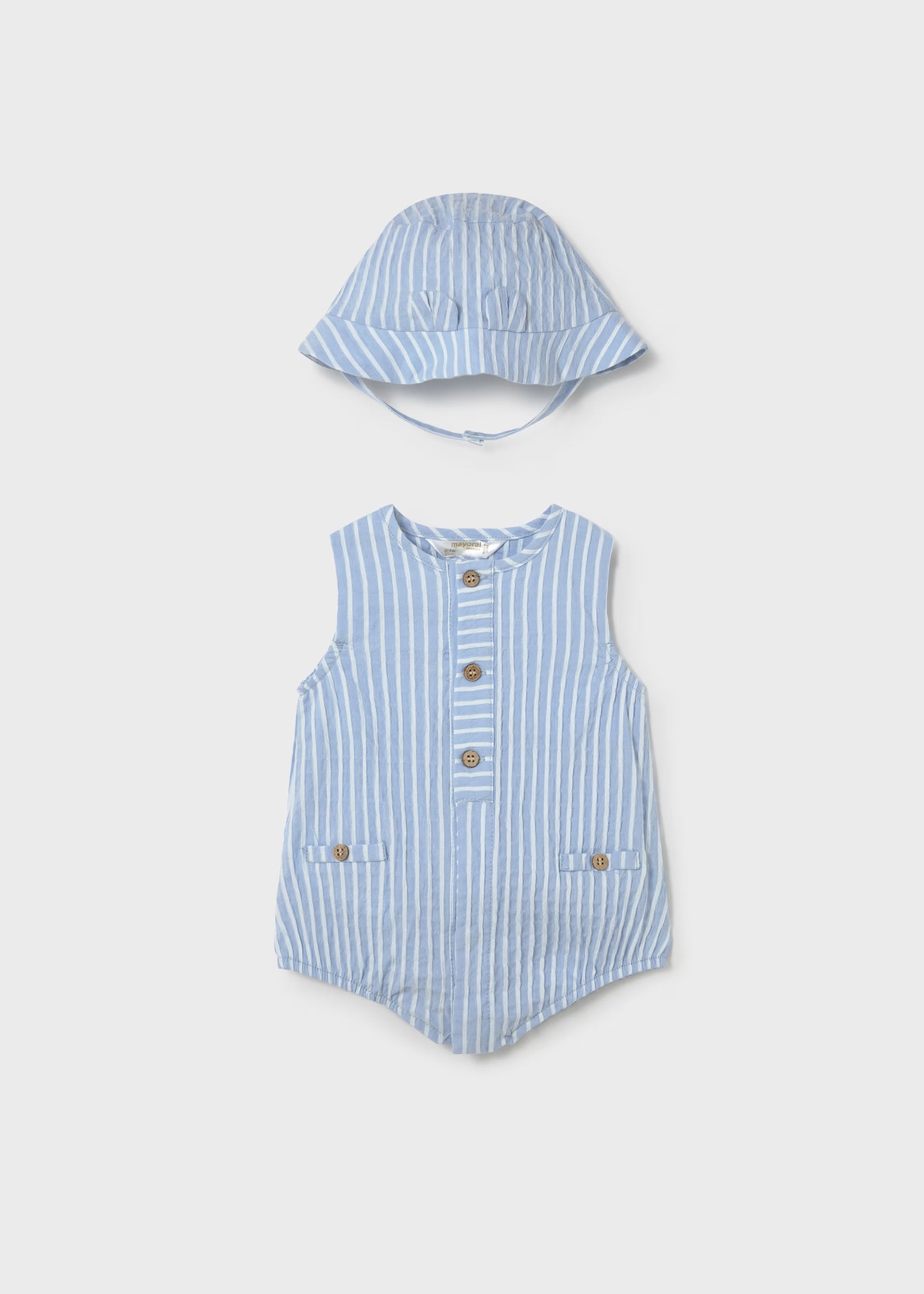 Sleeveless Blue Striped Romper & Bucket Hat