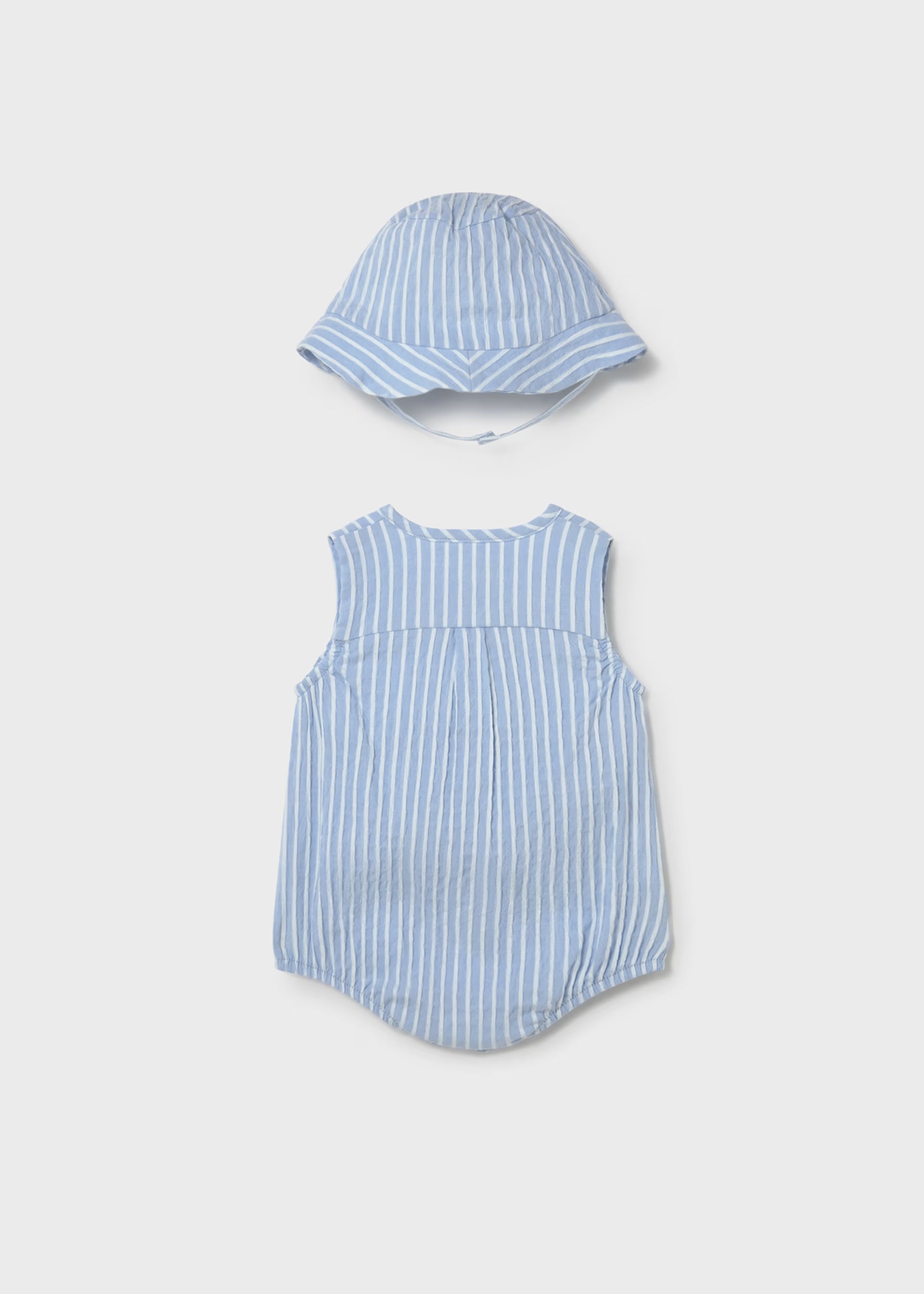 Sleeveless Blue Striped Romper & Bucket Hat