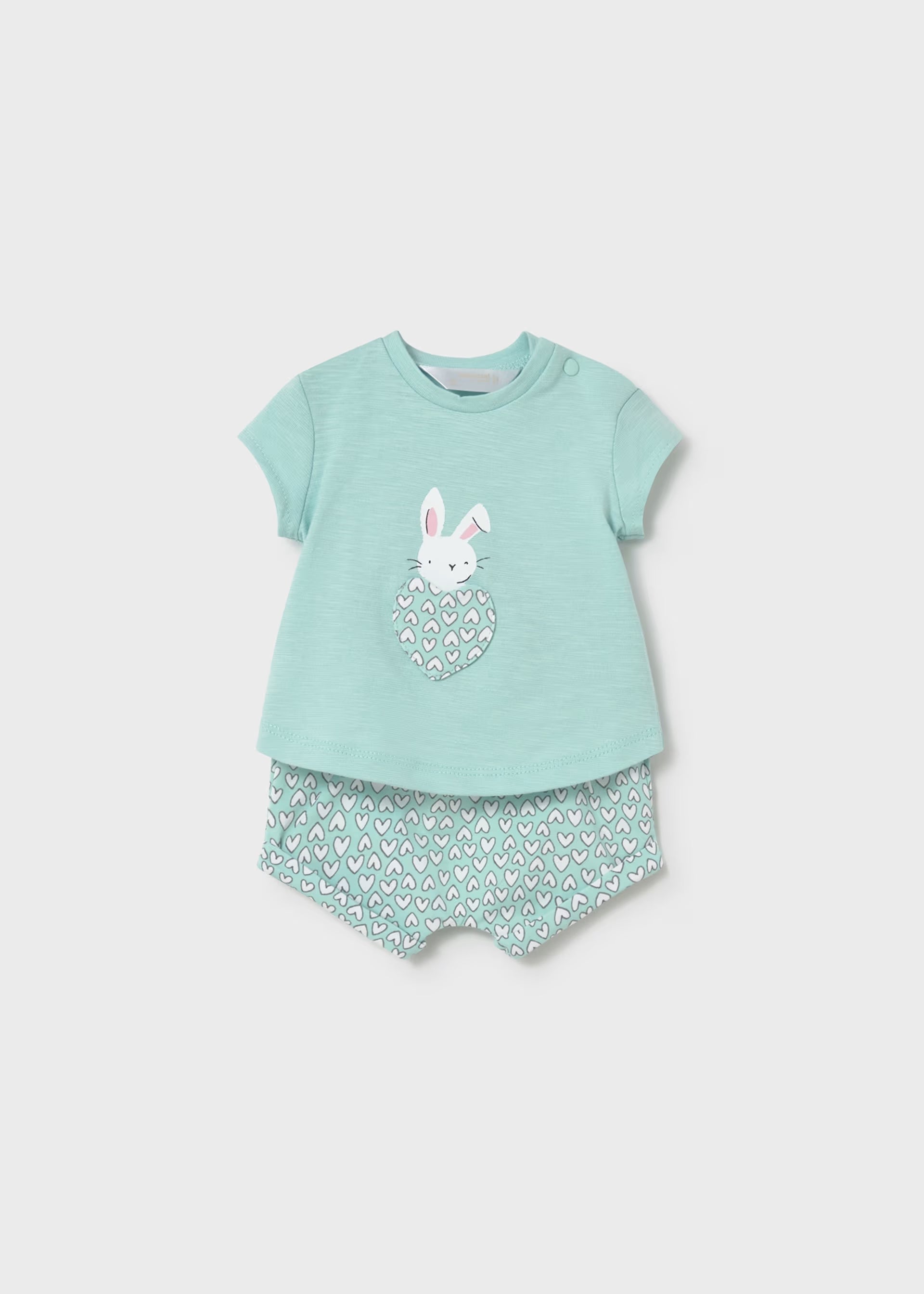 Green Bunny Love Tee & Heart Print Shorts