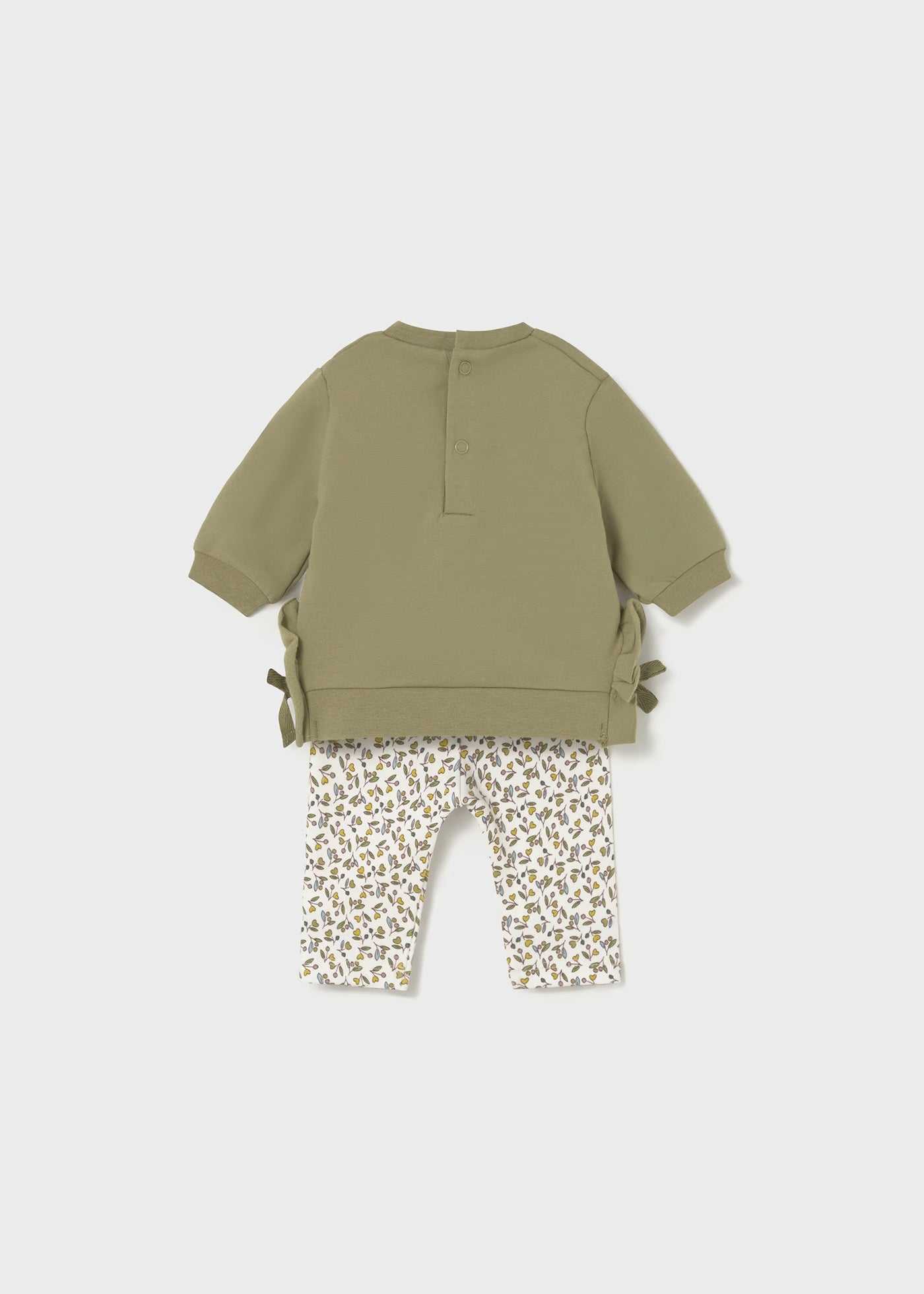 Olive Green Bow Applique Top & Floral Pants