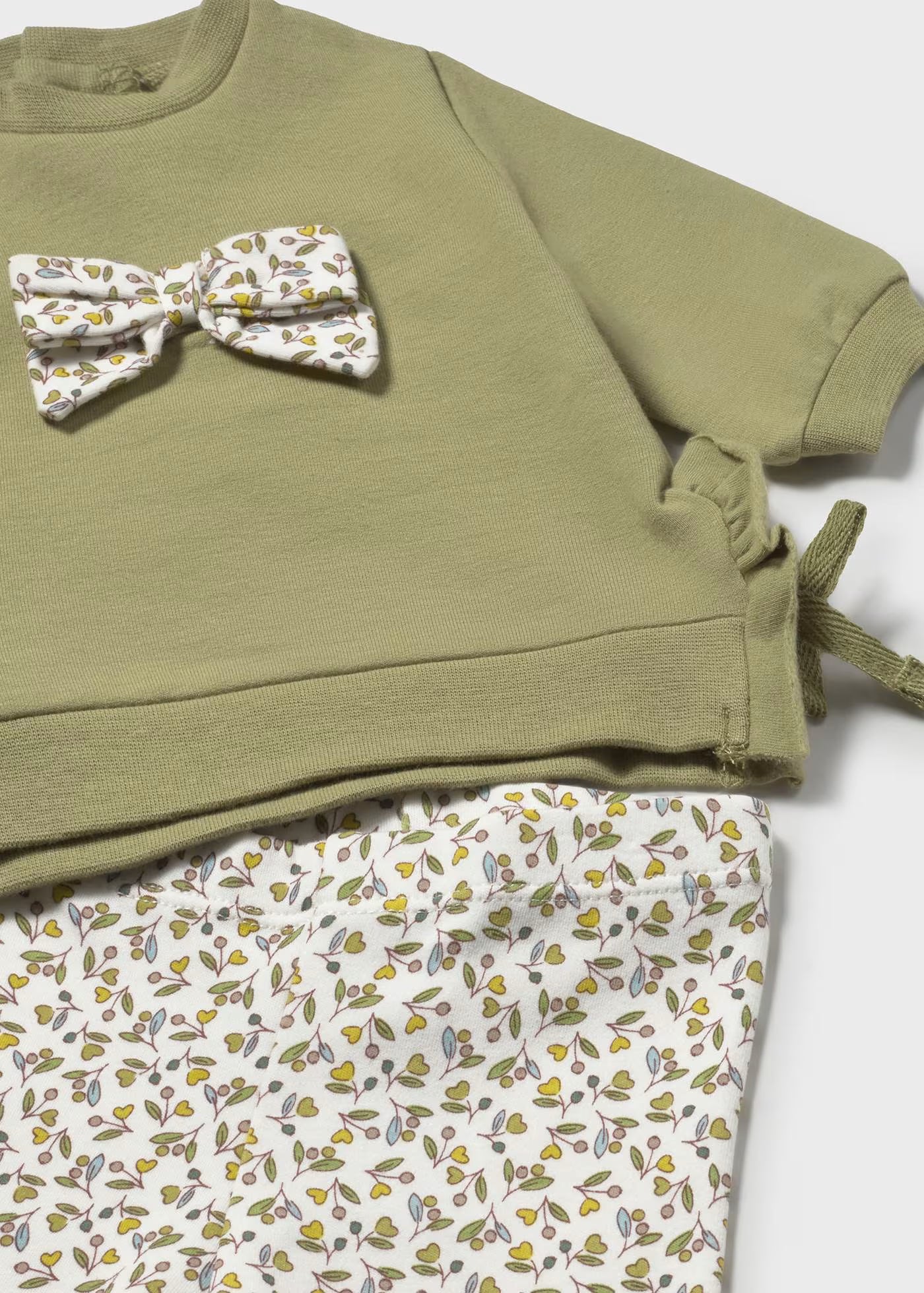 Olive Green Bow Applique Top & Floral Pants