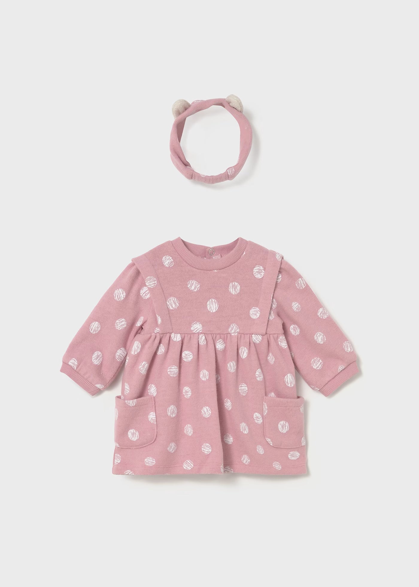 Pink Polka Dot Sweatshirt Dress & Headband