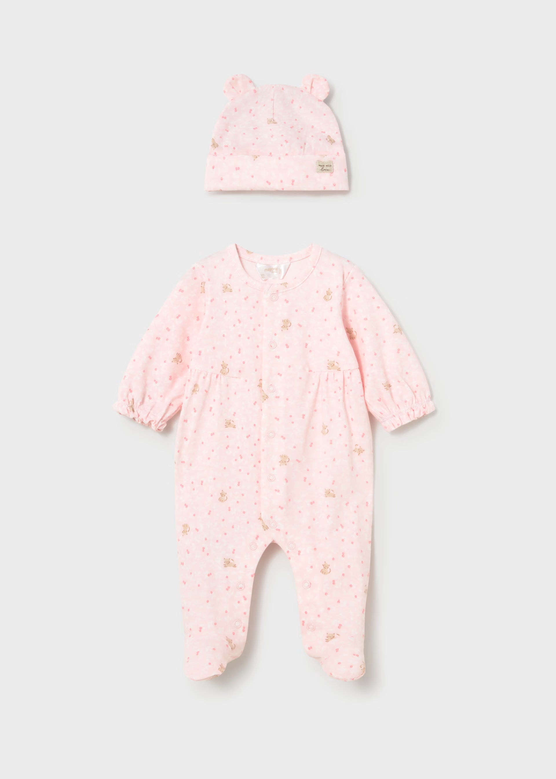 Baby Rose Floral Cat Print Footie & Hat