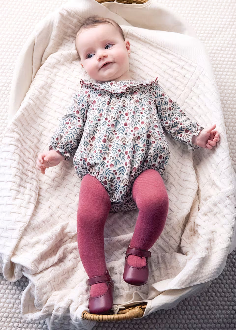 Christmas Cranberry Ruffleneck Bubble with Tights