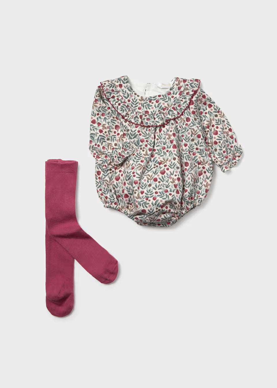 Christmas Cranberry Ruffleneck Bubble with Tights