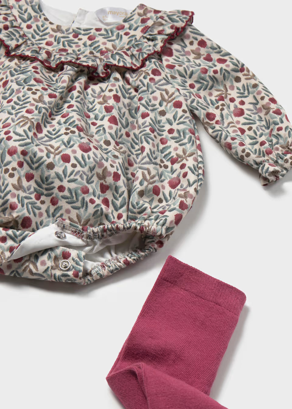 Christmas Cranberry Ruffleneck Bubble with Tights