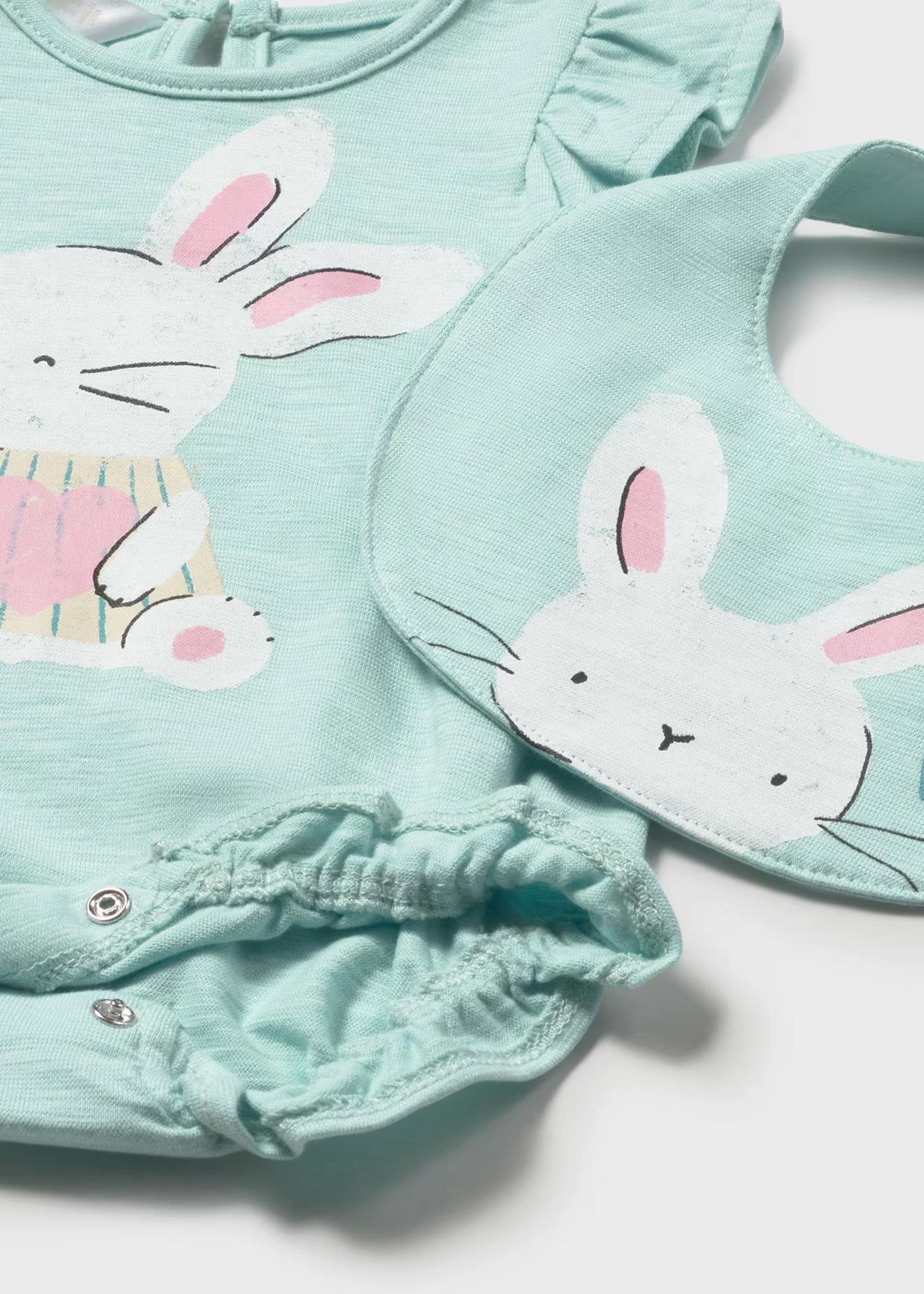 Glass Green Ruffle Bunny Romper & Bib