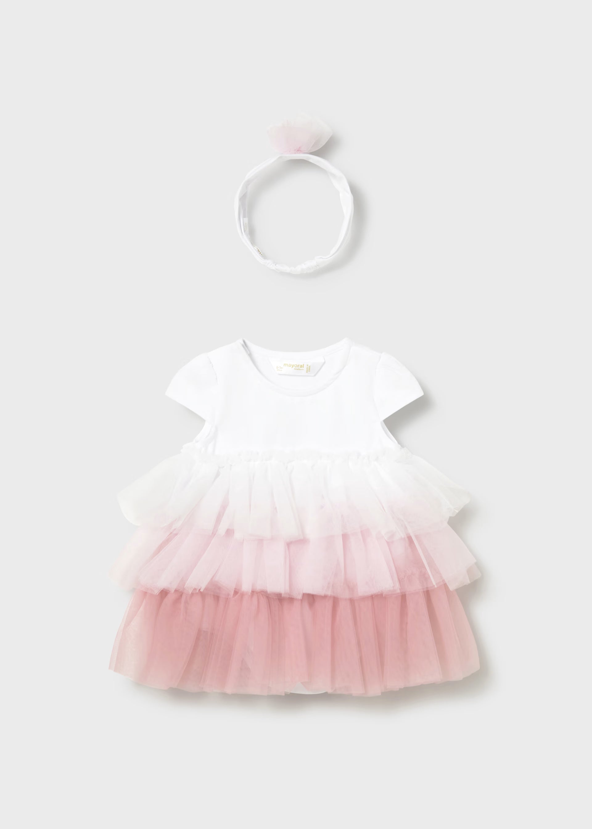 Pink Tulle Tiered Bodysuit Dress & Headband