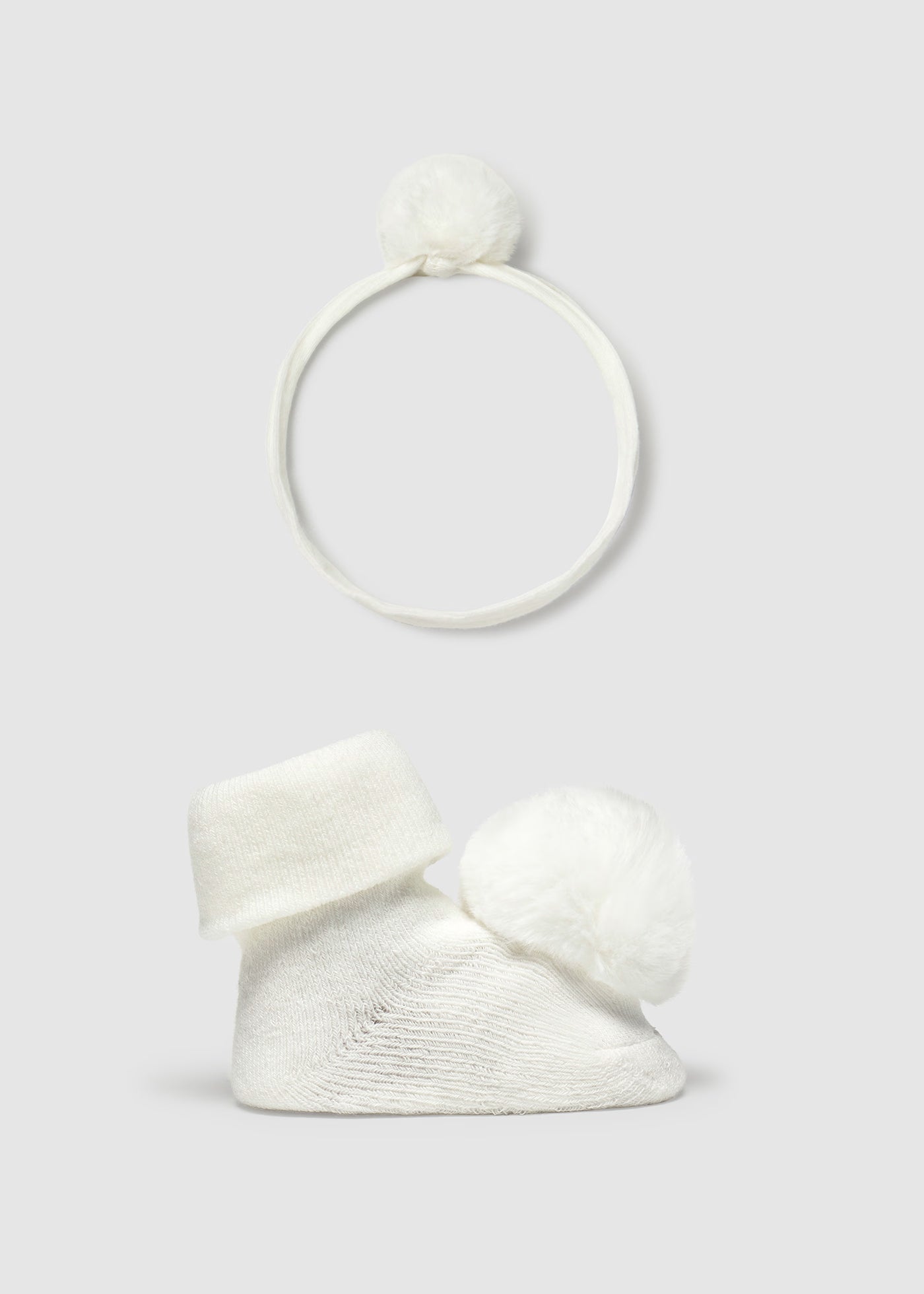 Ivory Fur Pom Pom Headband & Socks