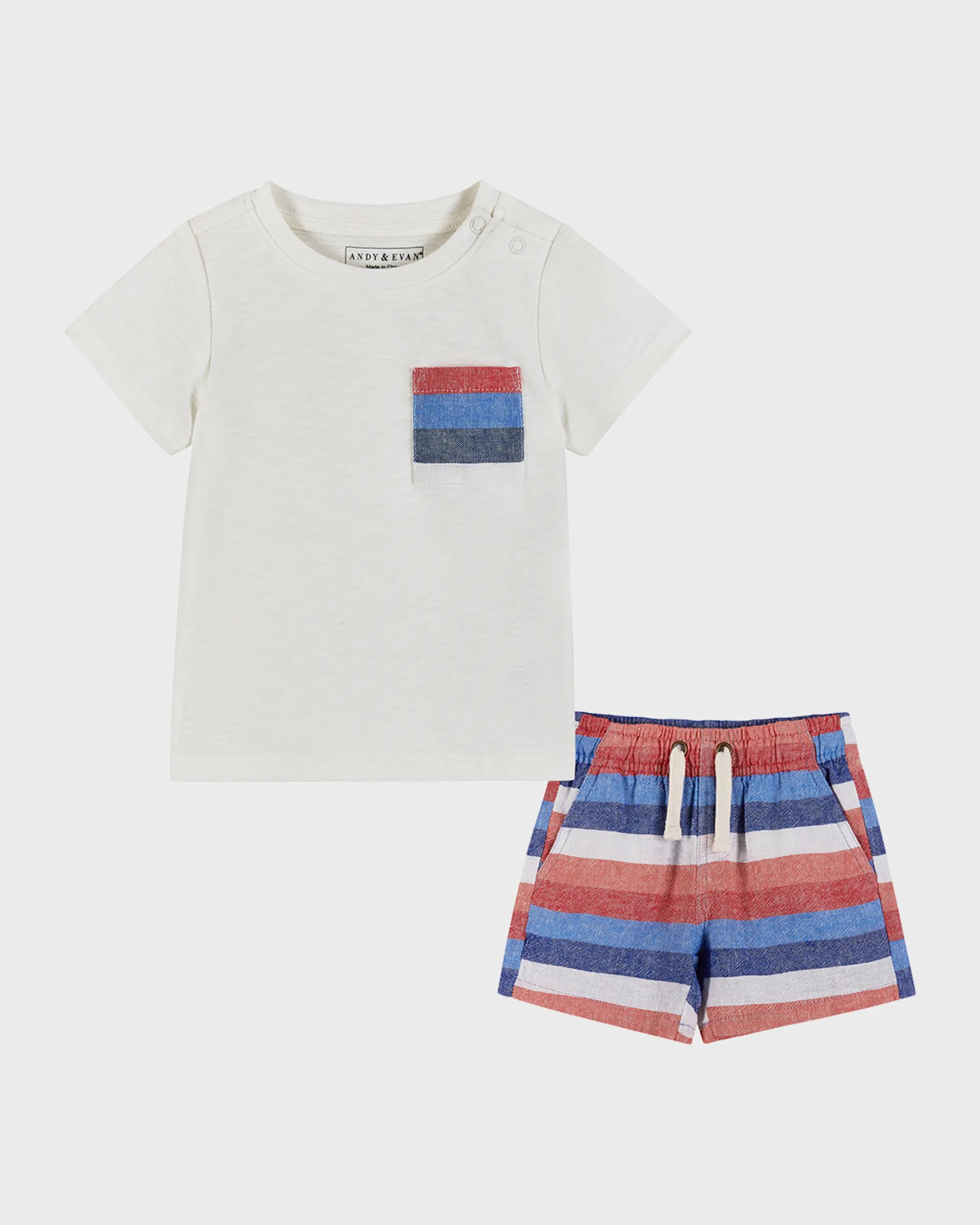 White Americana Stripe Pocket Tee Shorts Set