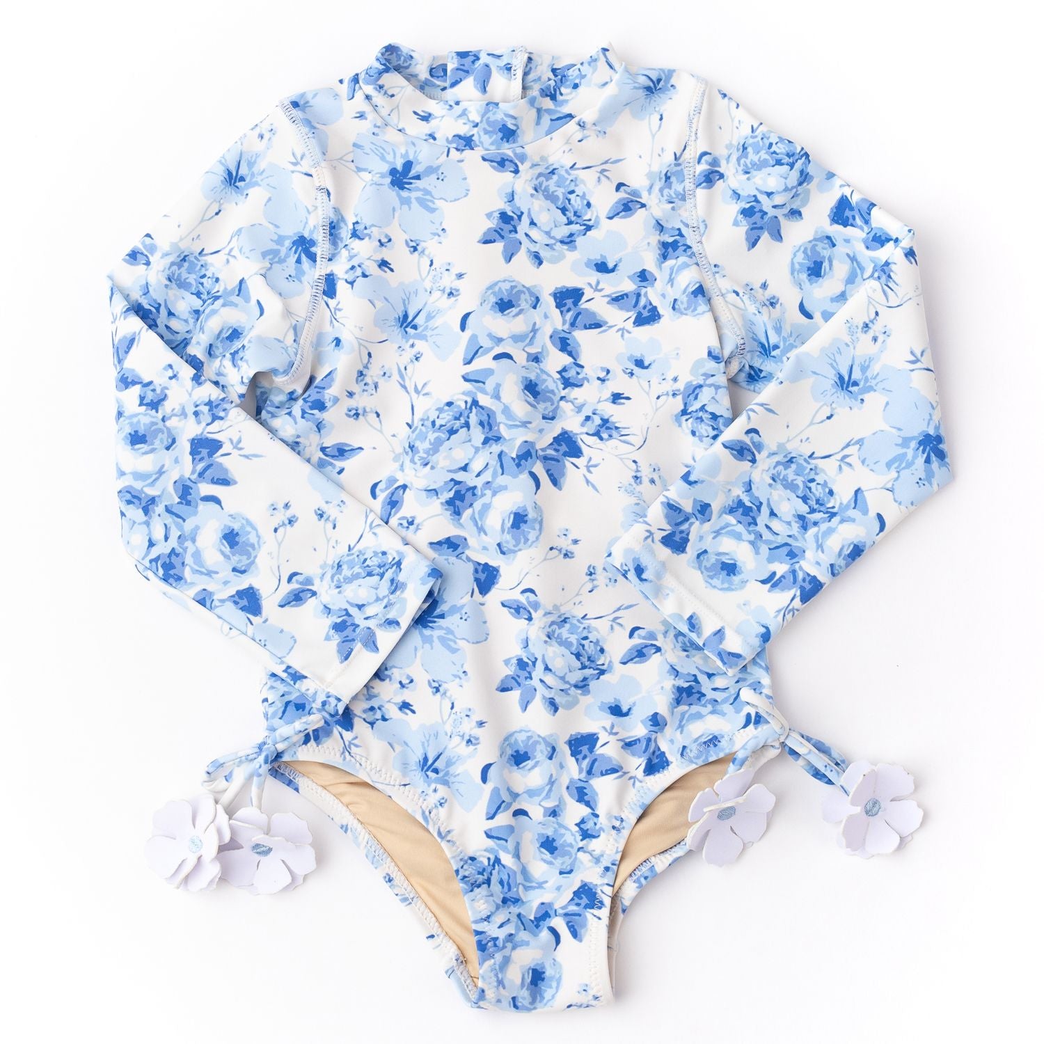 Blue Hibiscus Rose LS Swimsuit