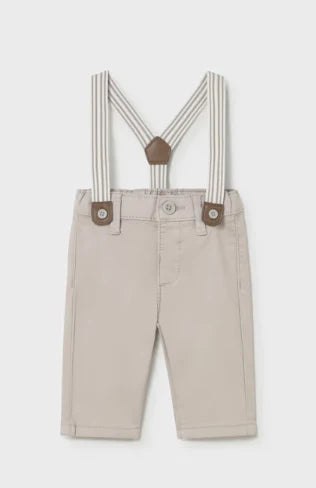 Stone Twill Pants w Striped Suspenders
