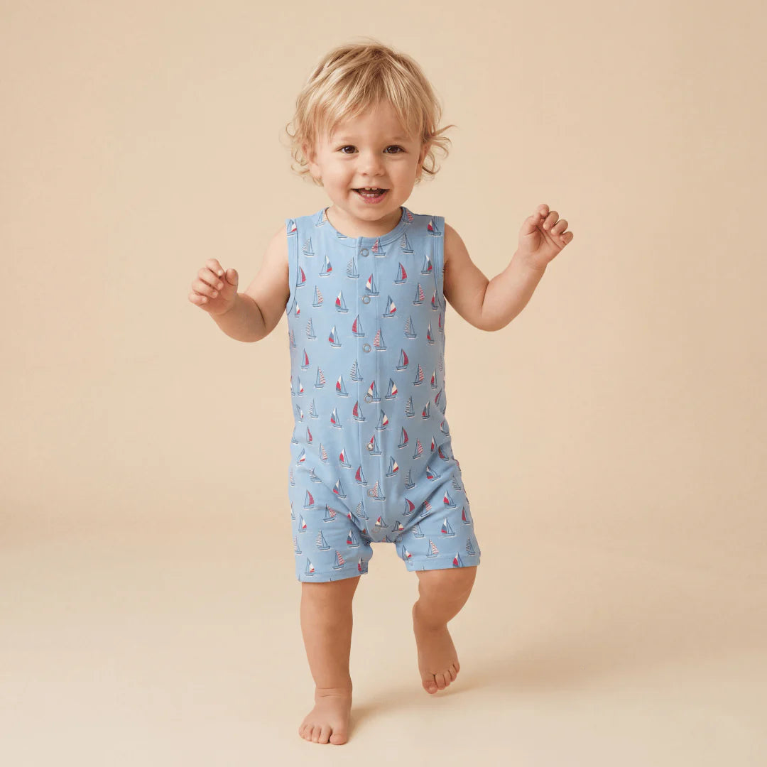 Blue Sailboats Tank Romper