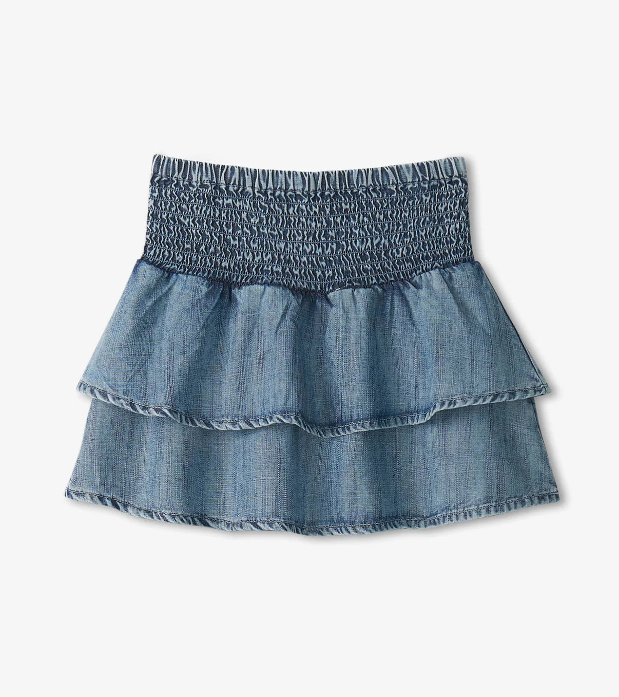 Blue Tencel Smocked Waist Tiered Skirt